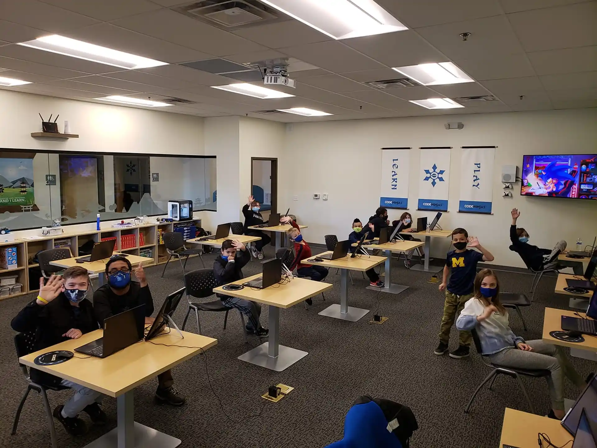 a group of people in a room