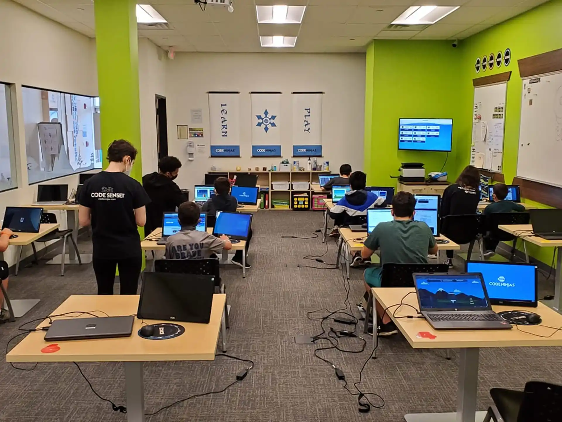a group of people in a classroom