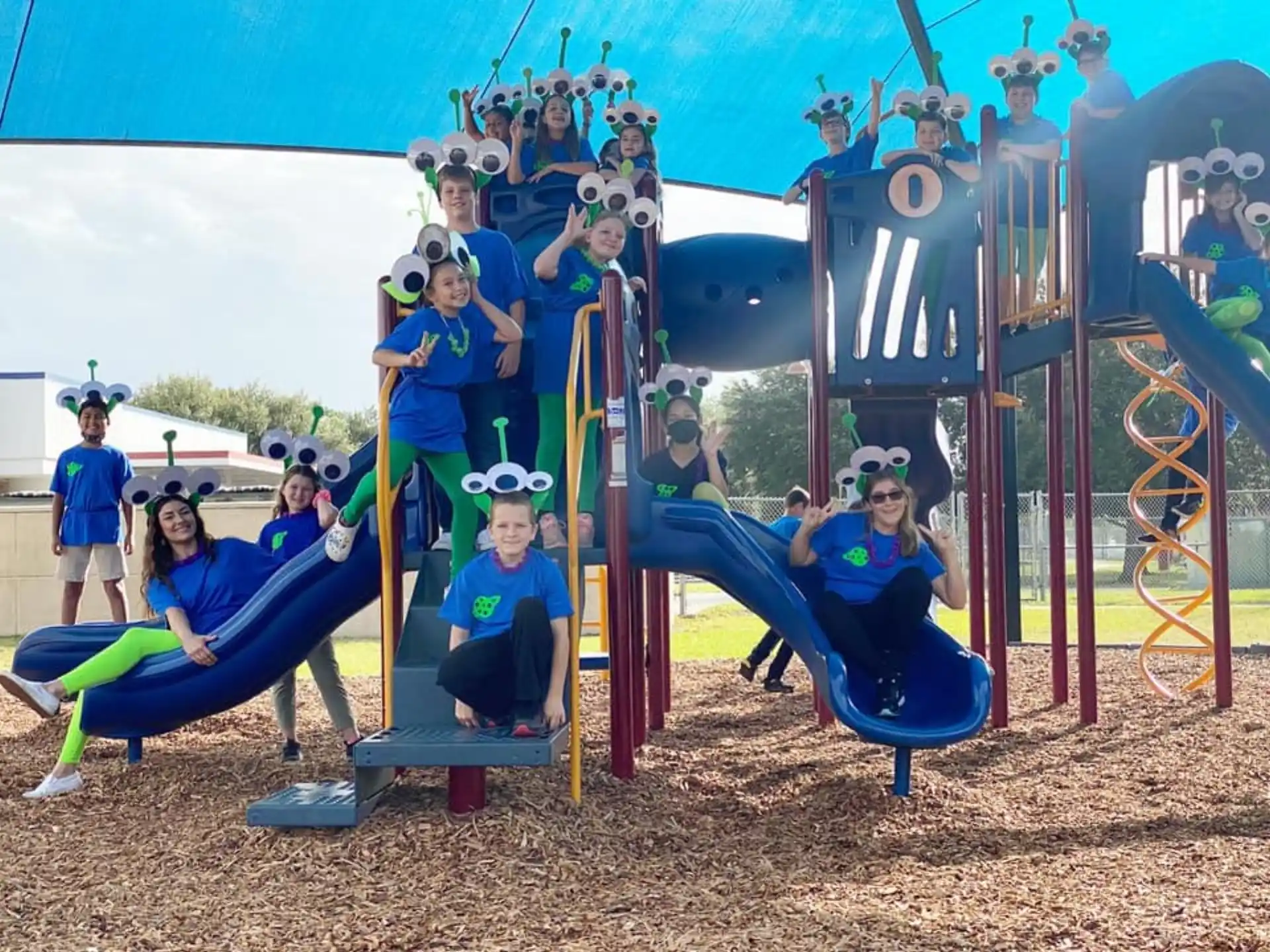 a group of people on a playground