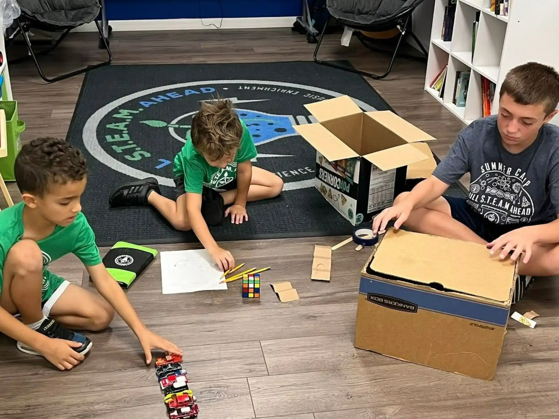 a group of kids playing with toys