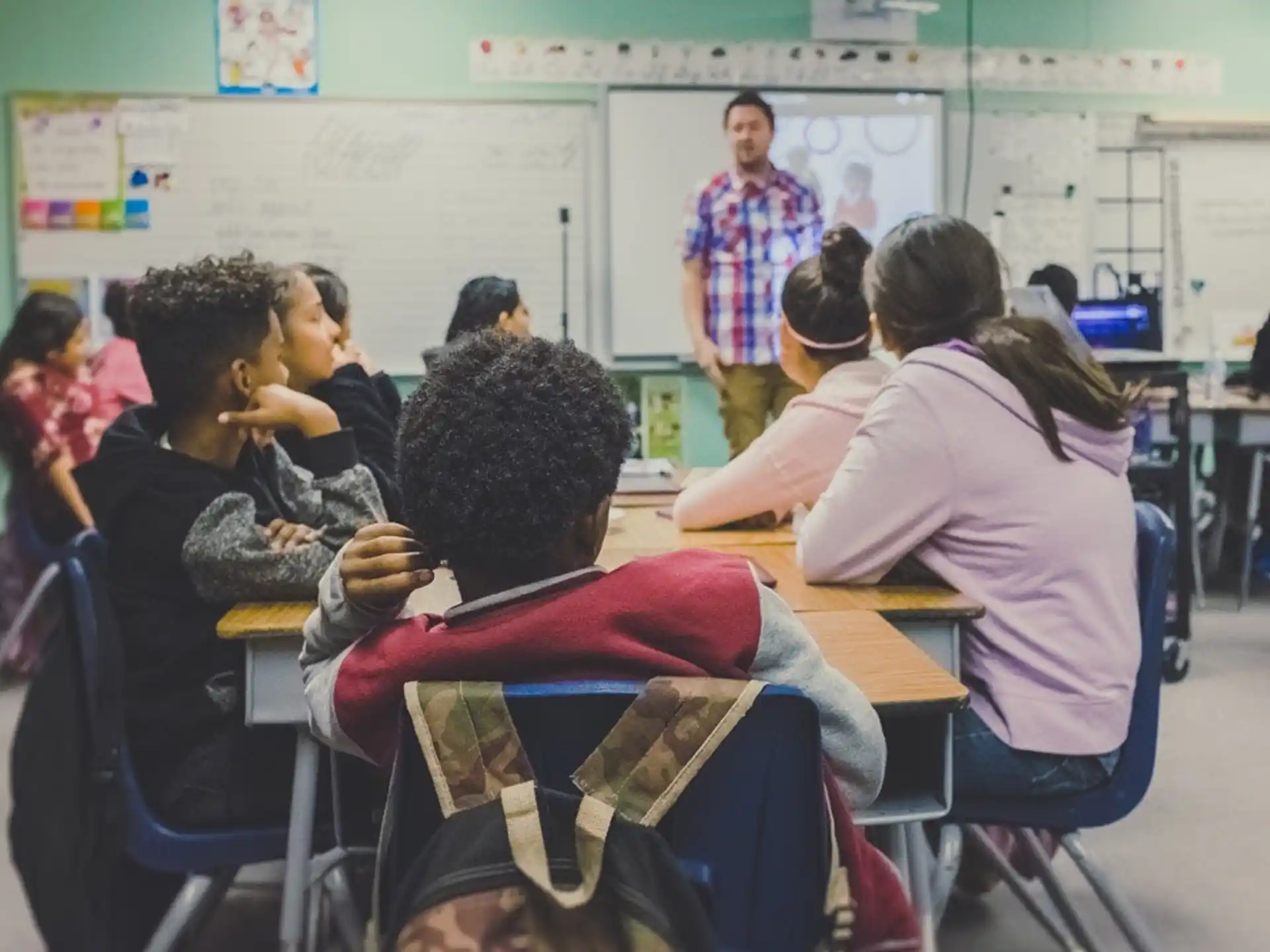 a group of people in a classroom