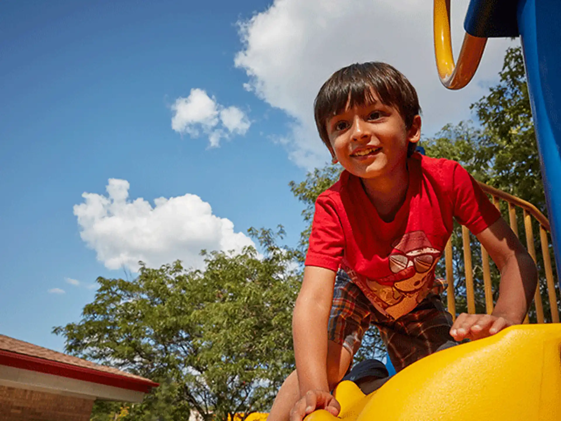 a boy on a slide