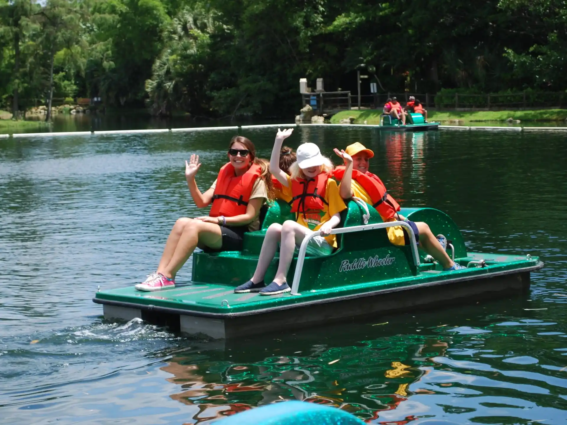 a group of people on a raft