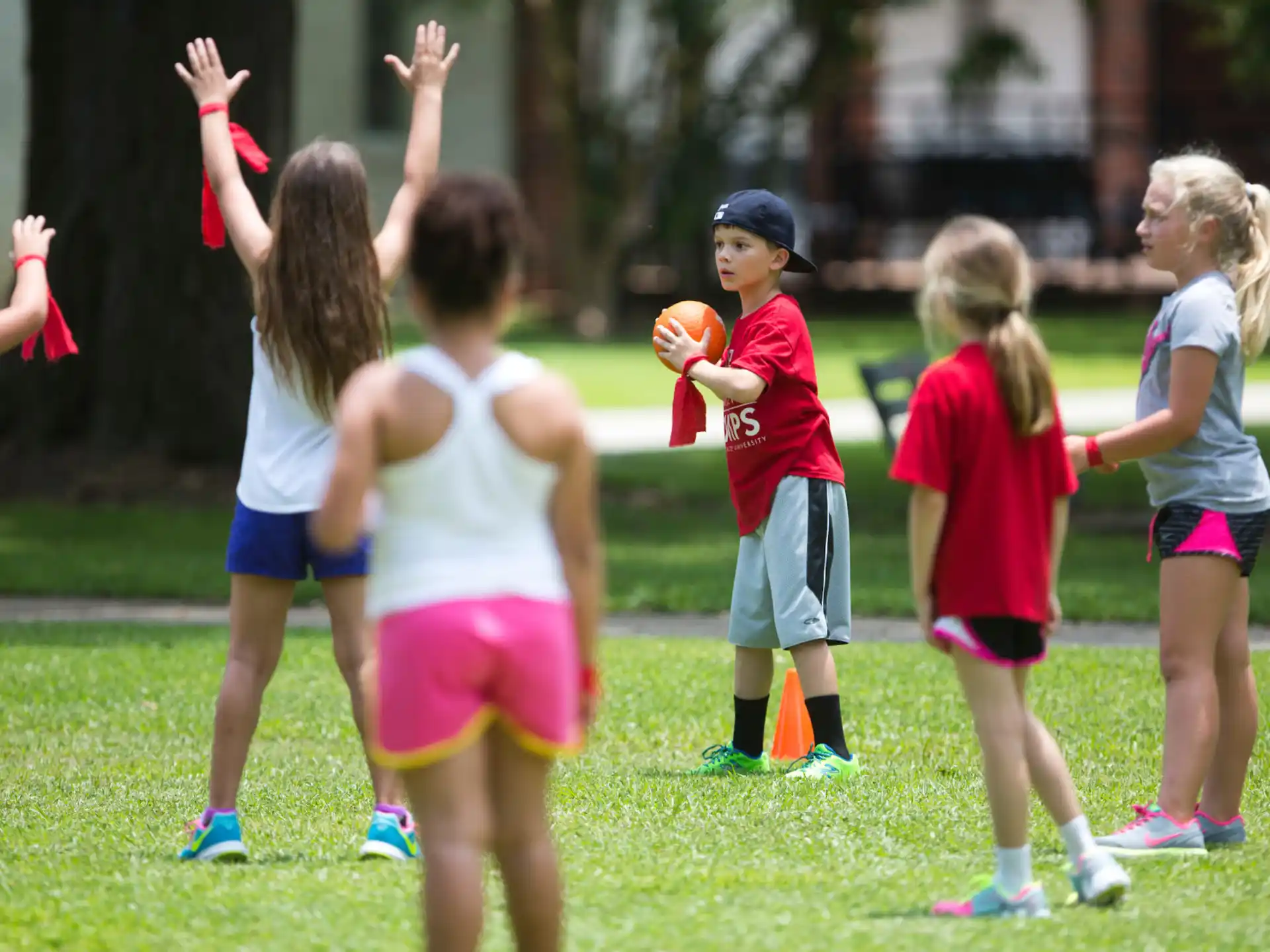 a group of children playing football