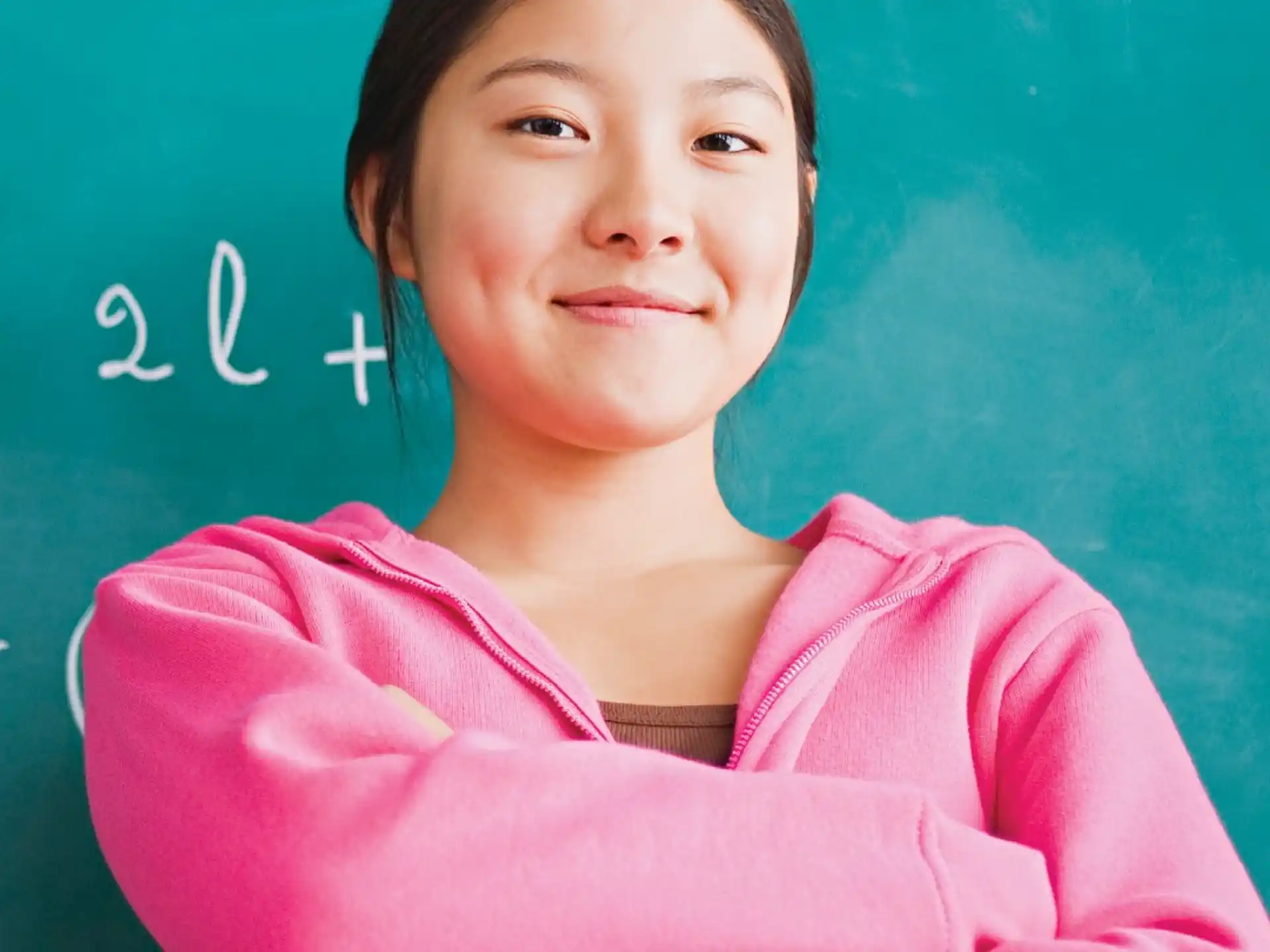 a woman in a pink shirt