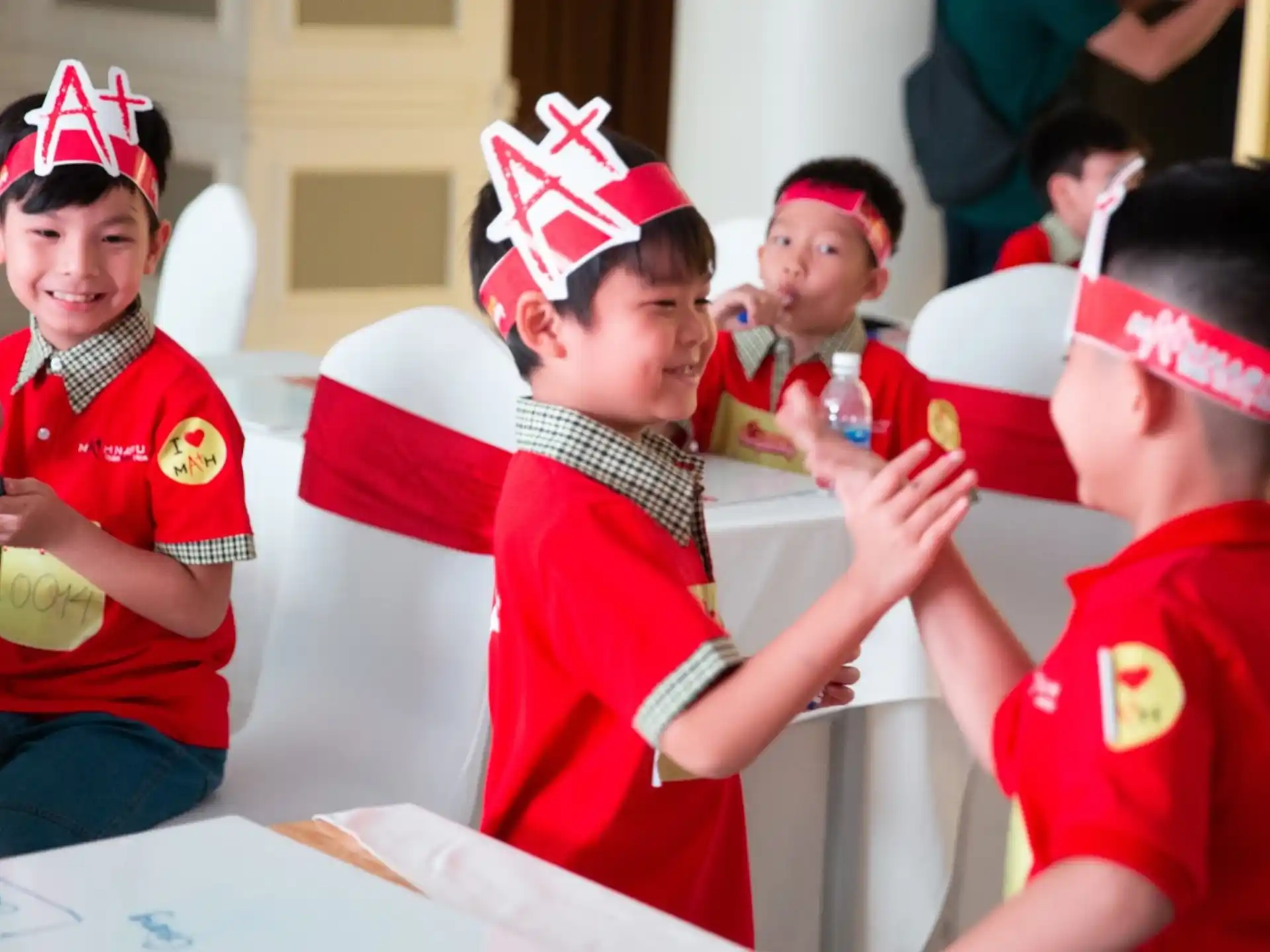 a group of people wearing red and white uniforms