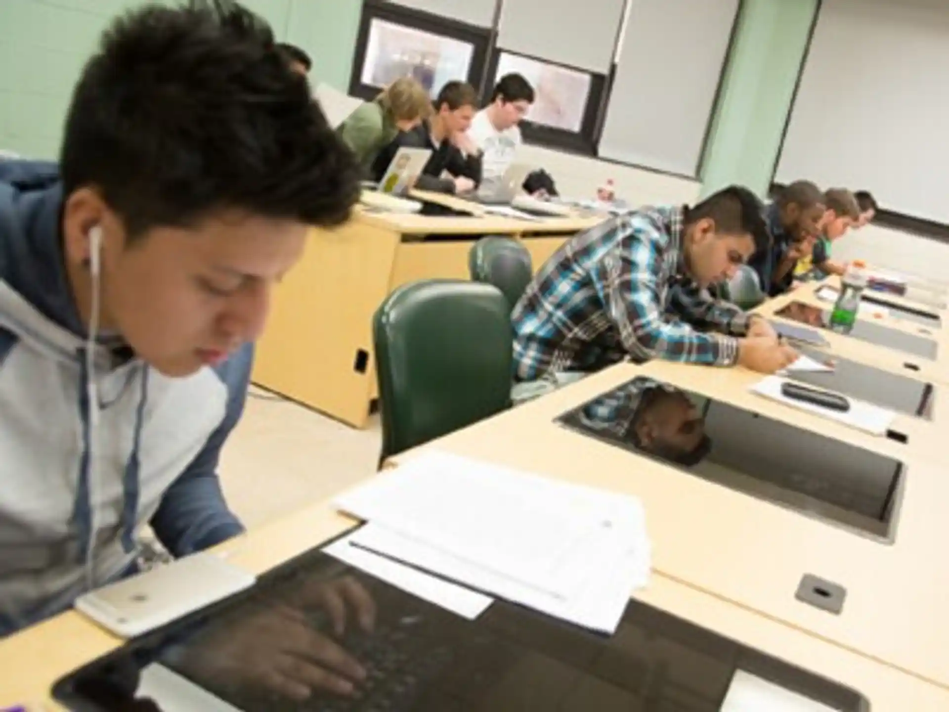 a group of people in a classroom