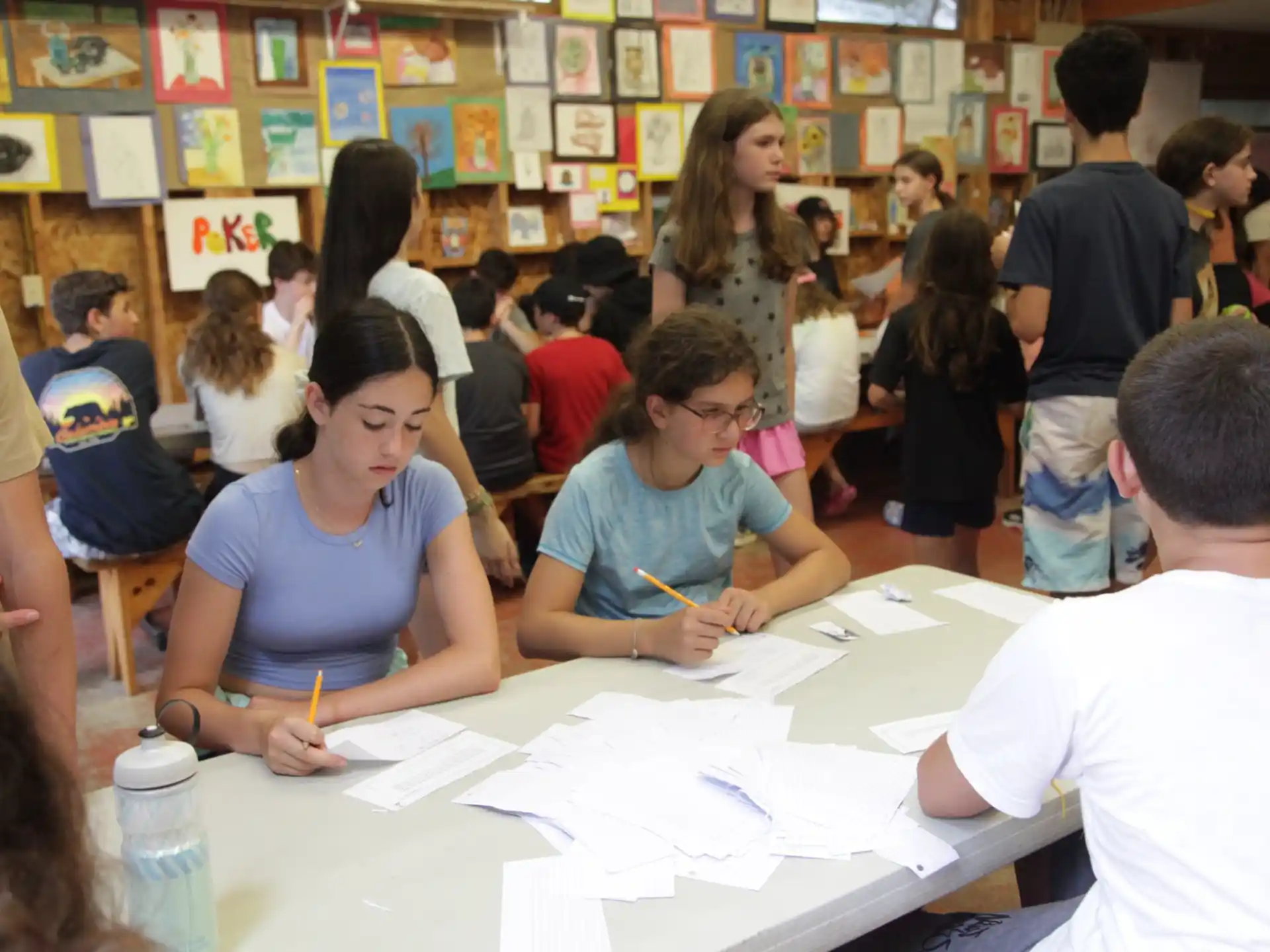 a group of people in a classroom