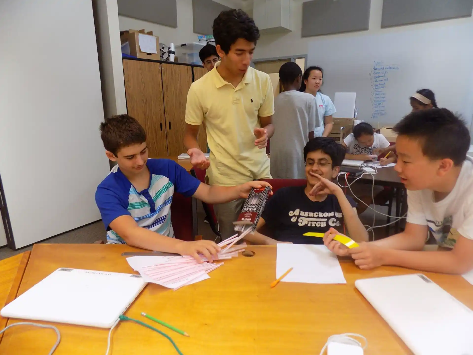 a group of people sitting at a table