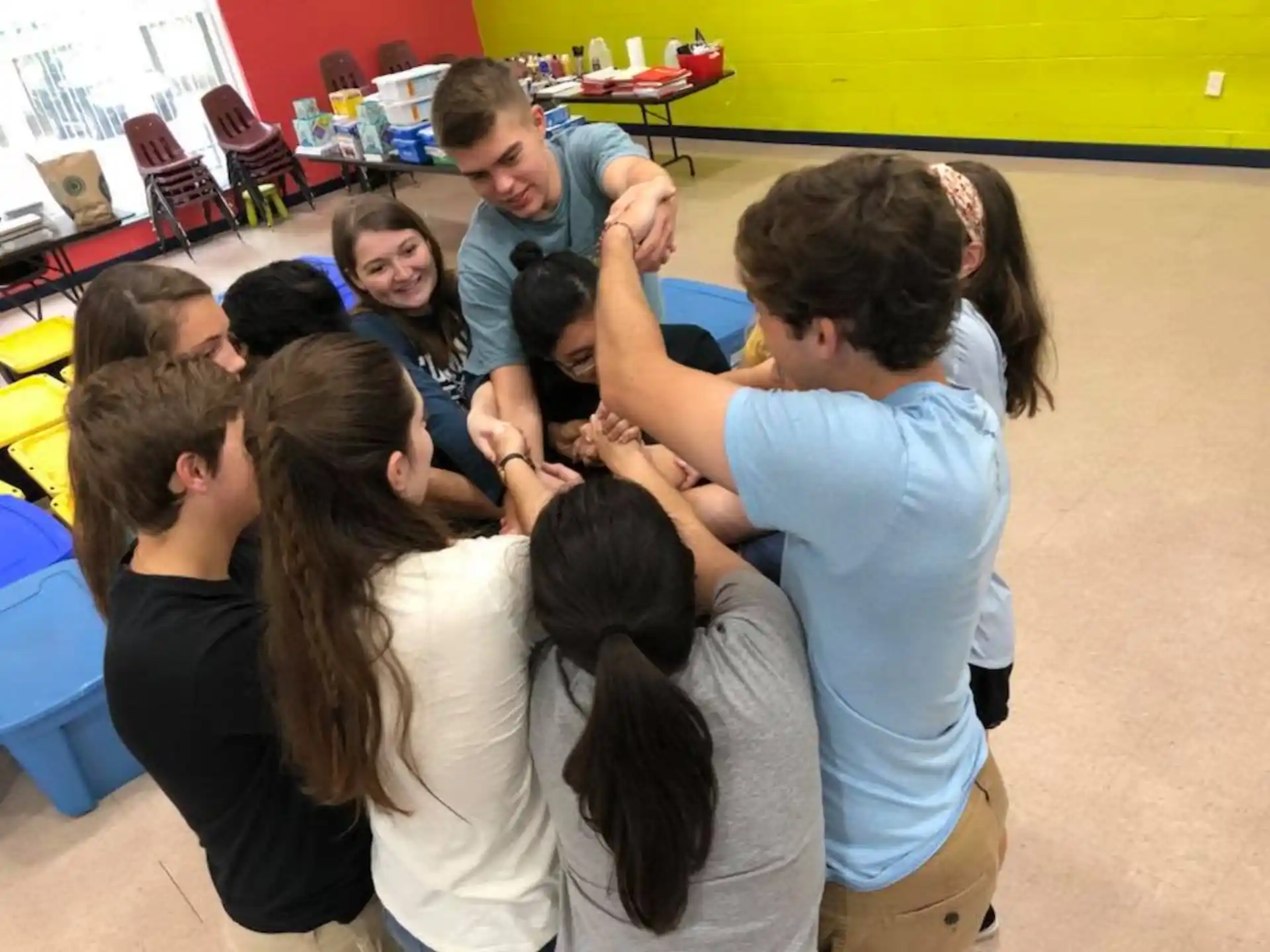 a group of people in a classroom