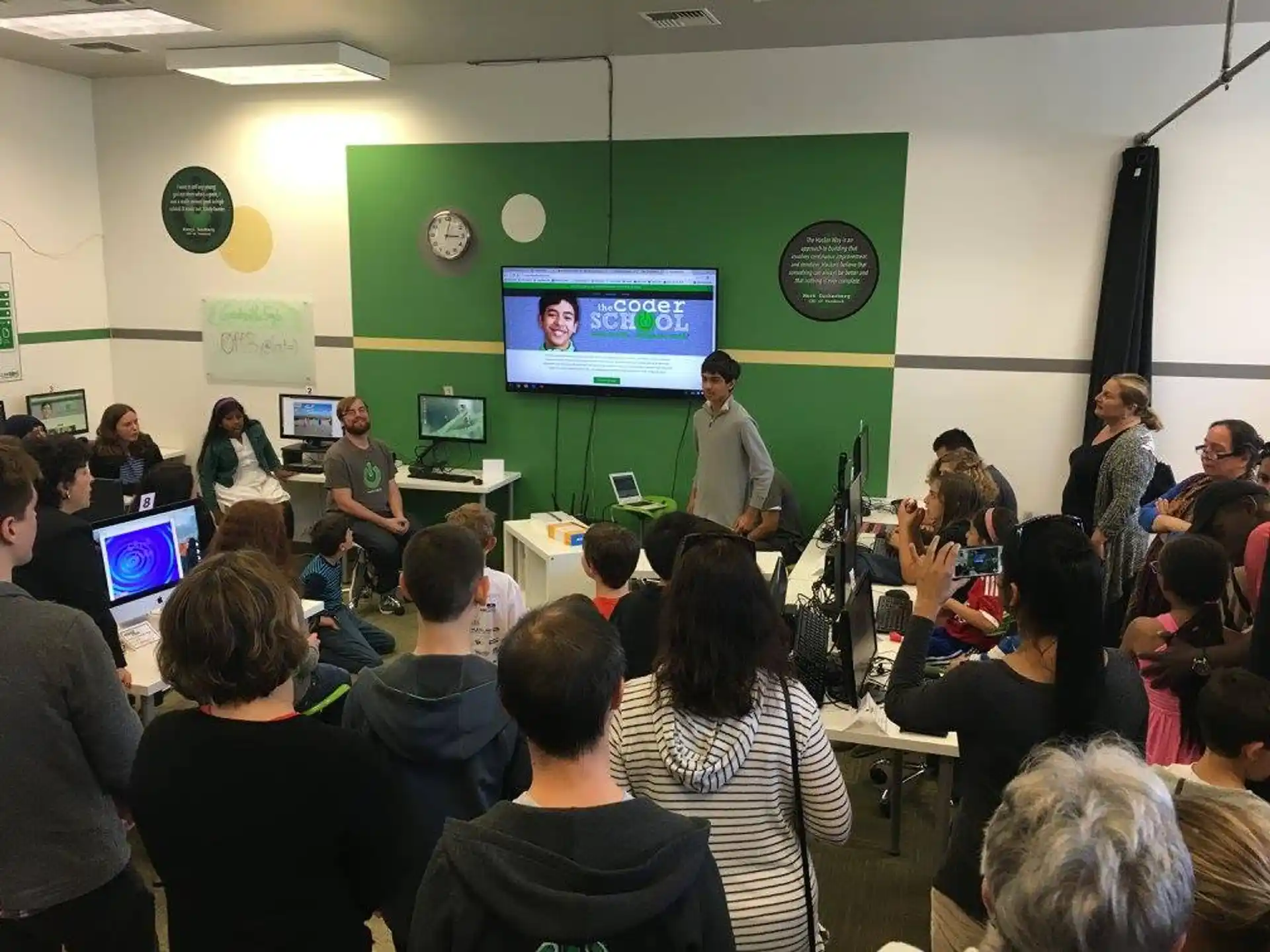 a group of people in a room