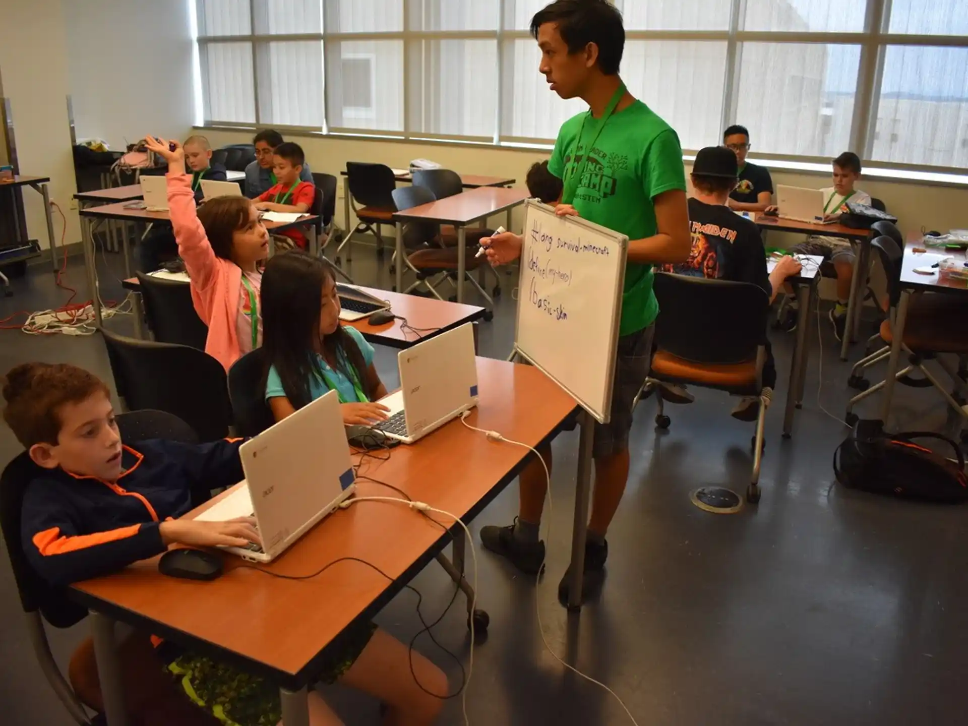 a group of people in a classroom