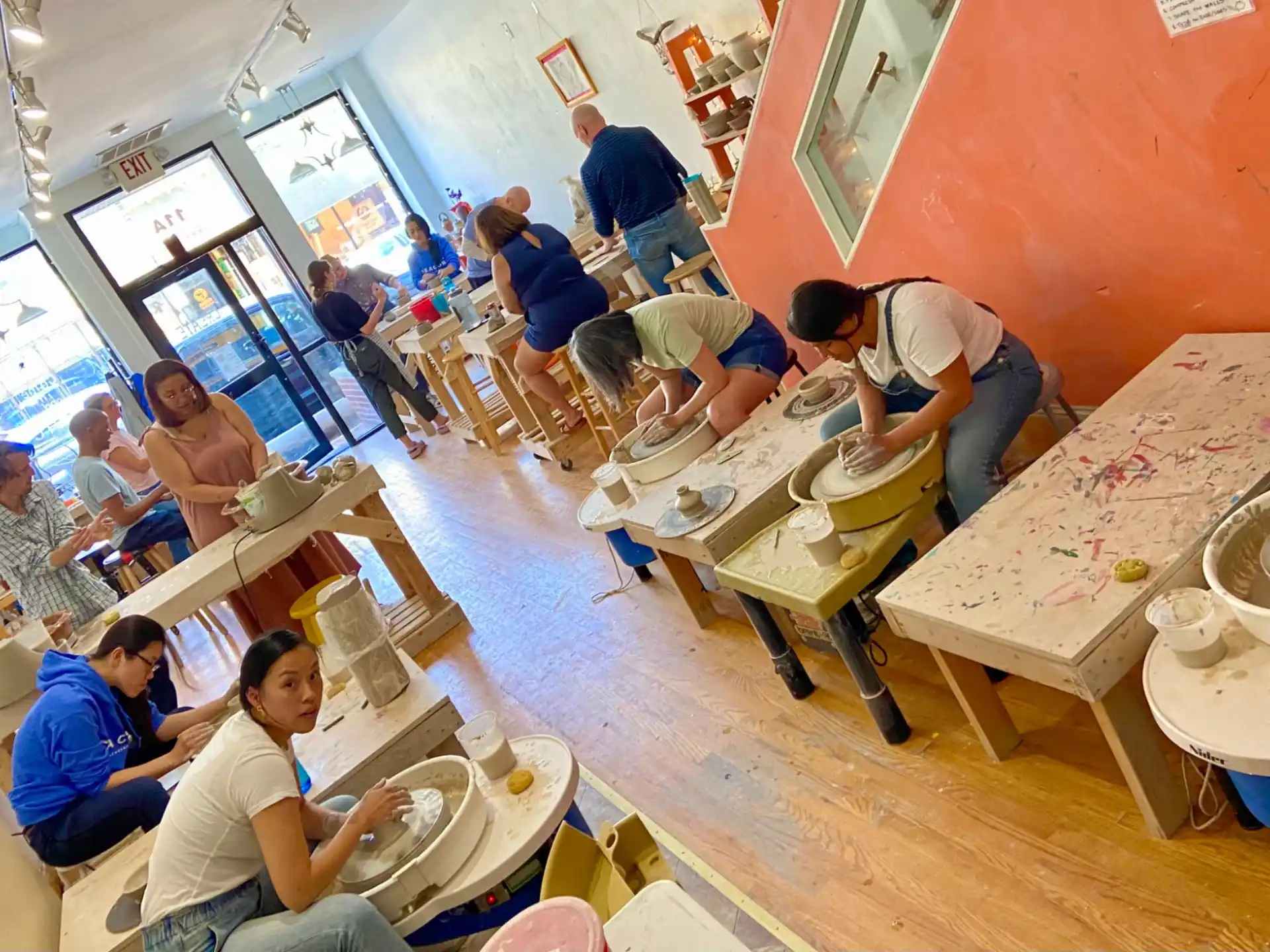 a group of people working in a room