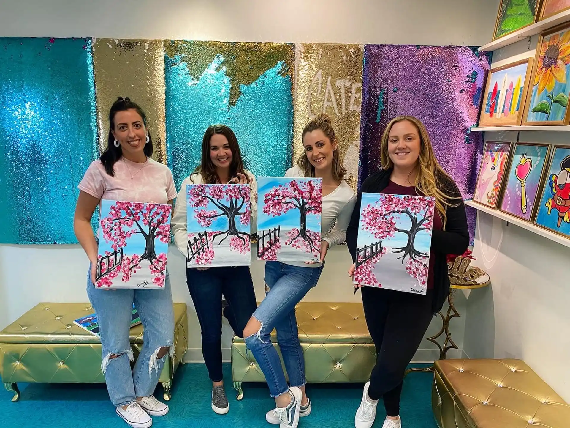 a group of women posing for a picture