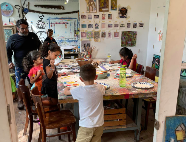 a group of people around a table