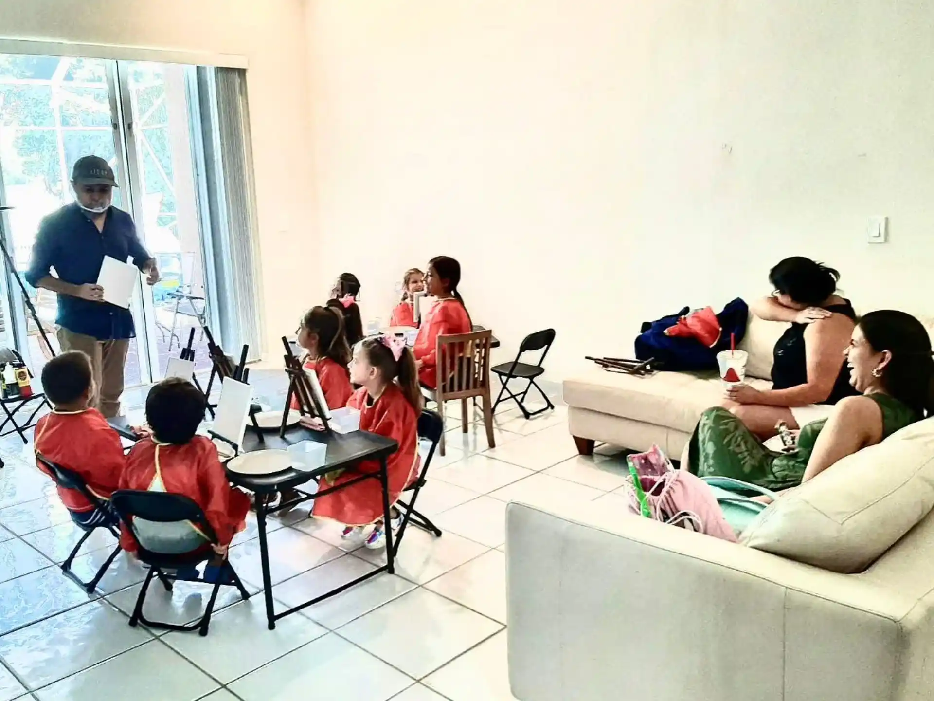 a group of people sitting in a room