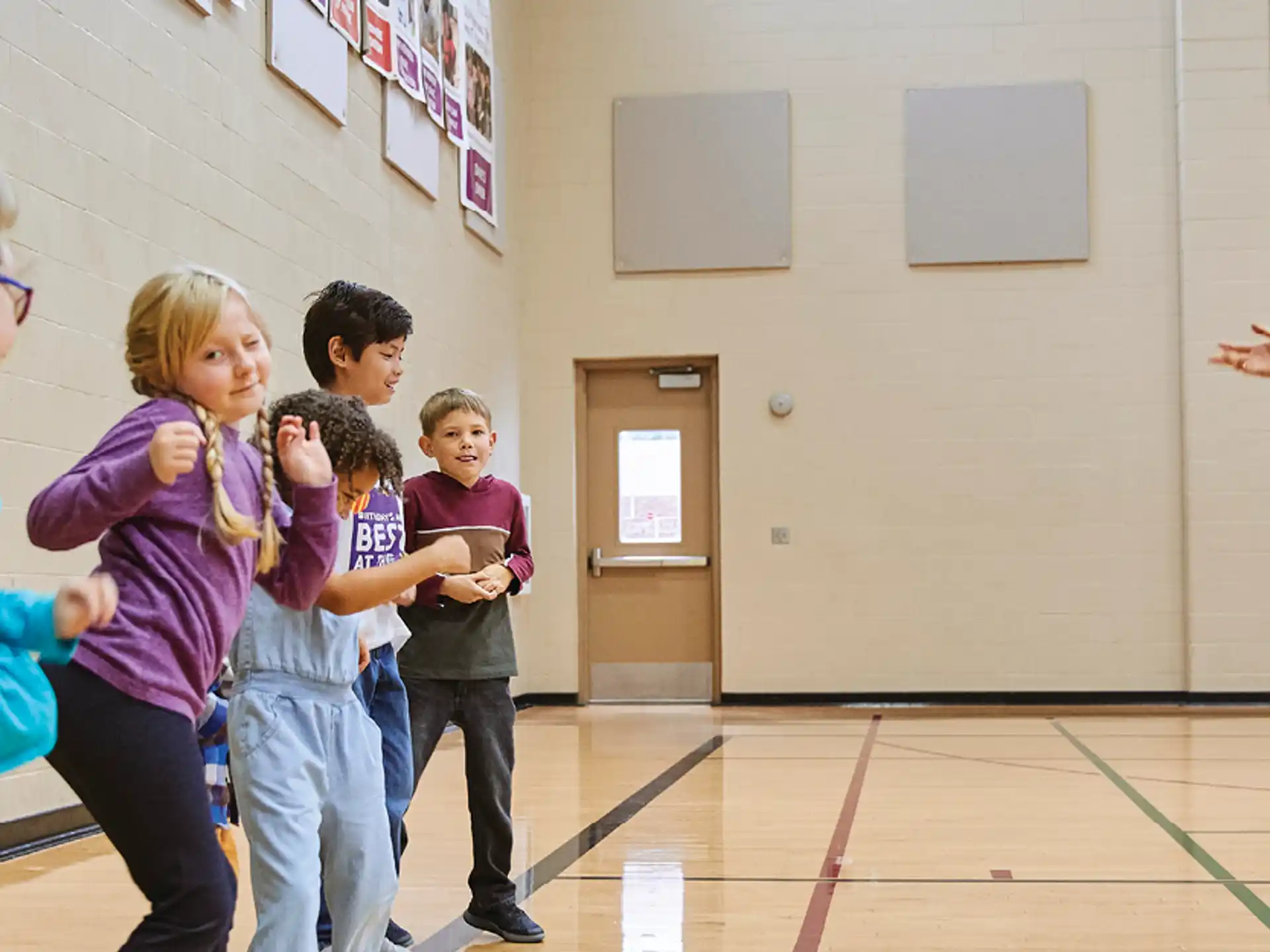 a group of people in a hallway