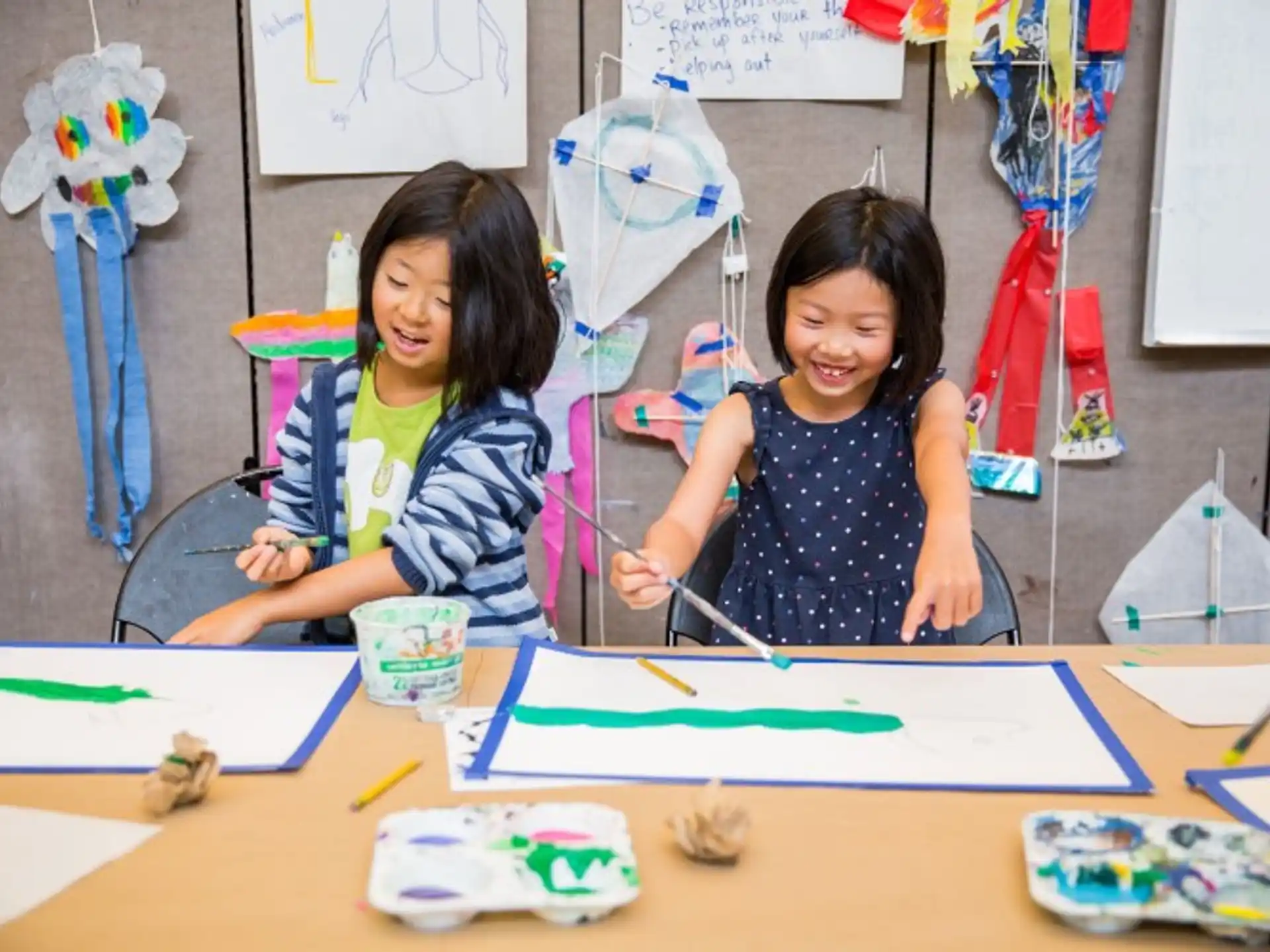 a couple of young girls painting
