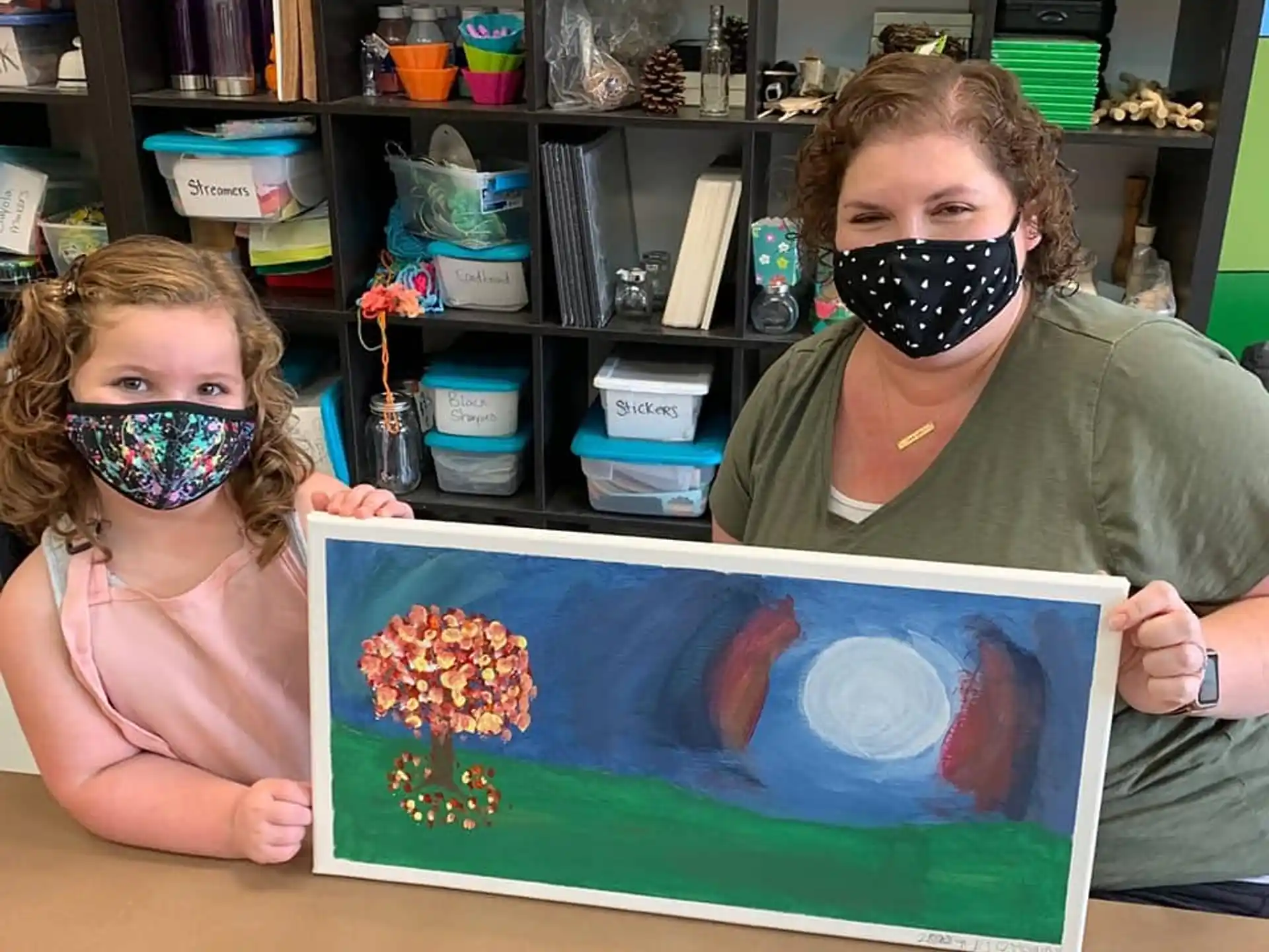 a person and a girl wearing masks