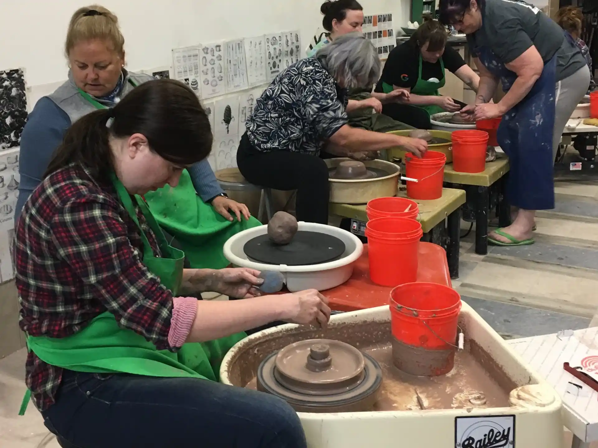 a group of people working at a table