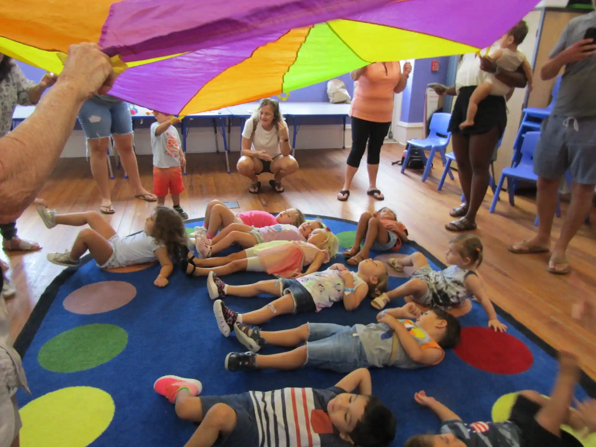 a group of people on a mat