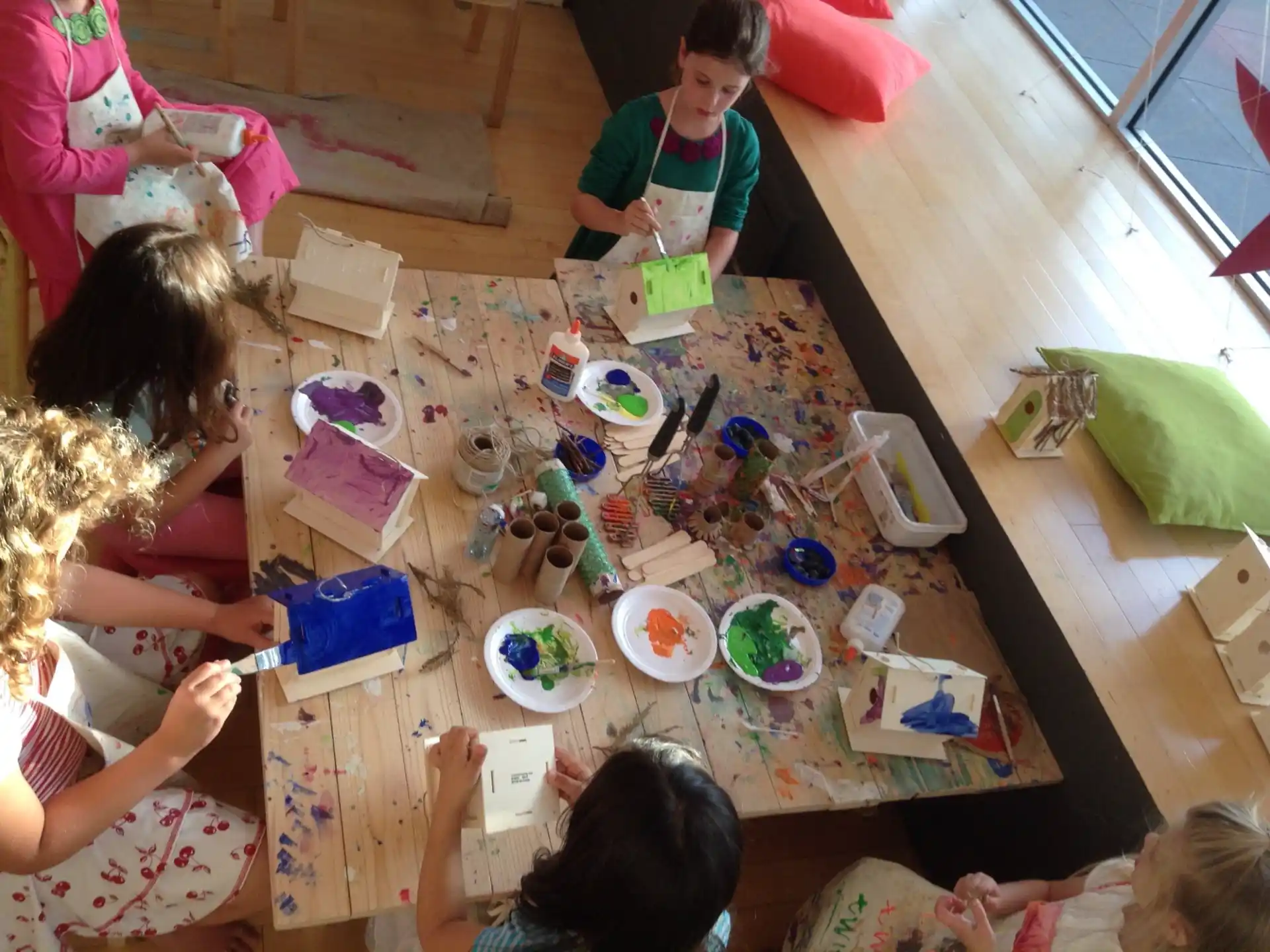 a group of people eating at a table