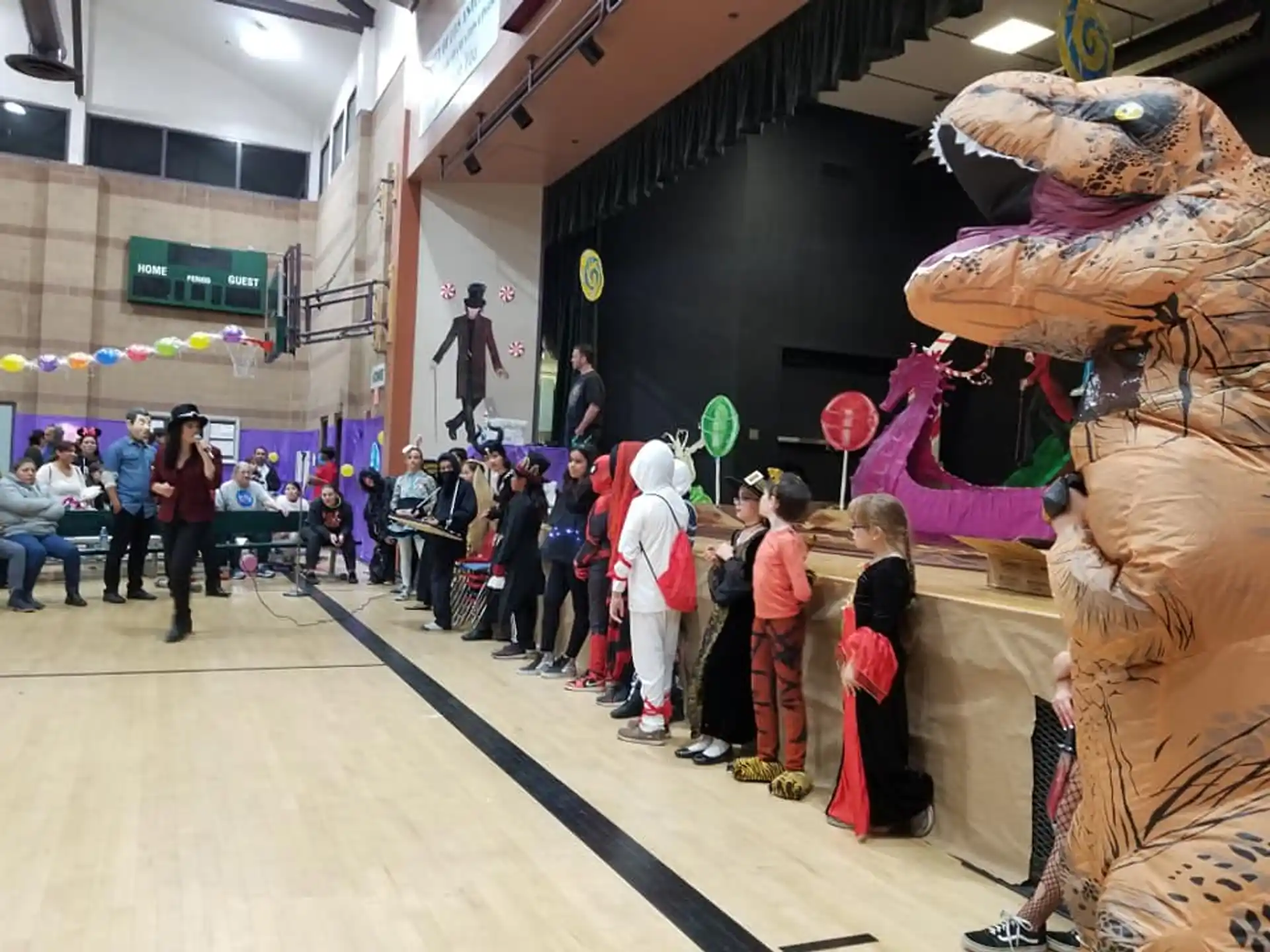 a group of people in clothing in a building