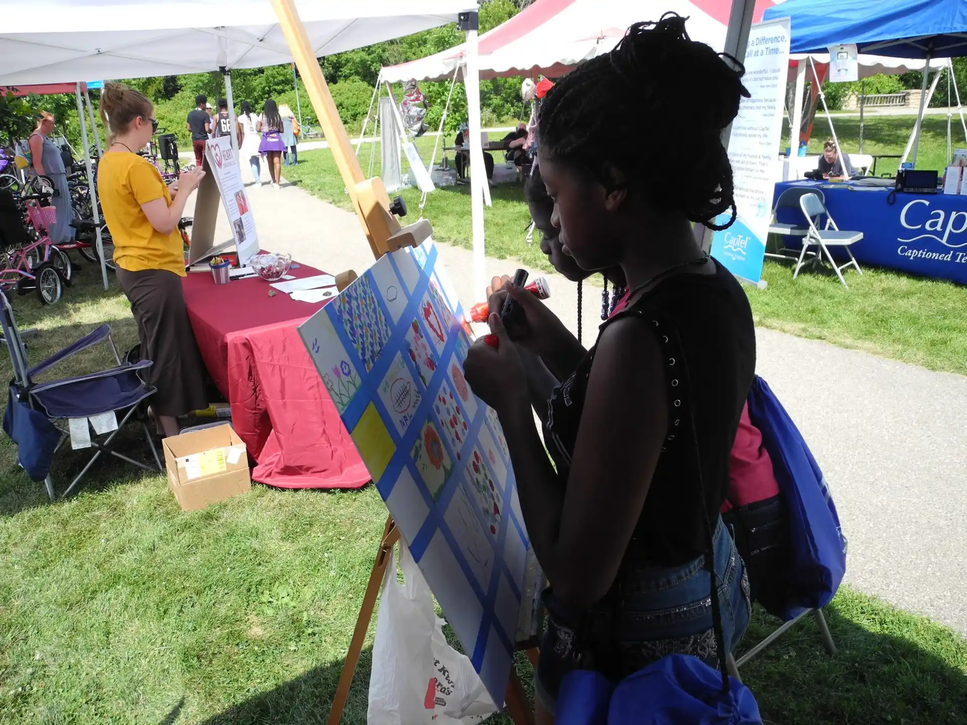 a person painting outside