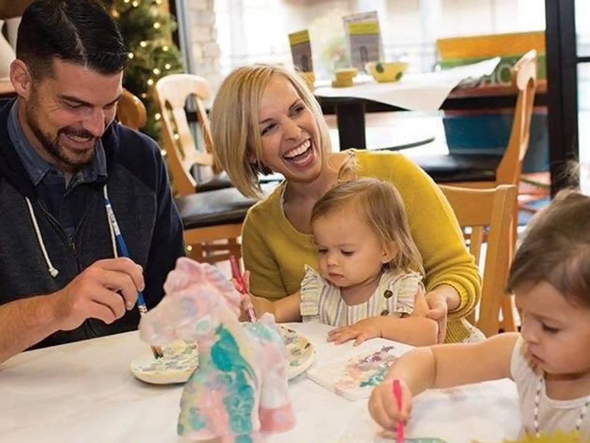 a family sitting at a table