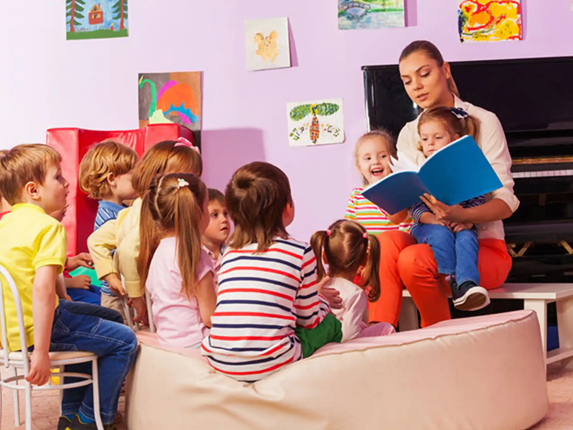a group of children sitting on a couch