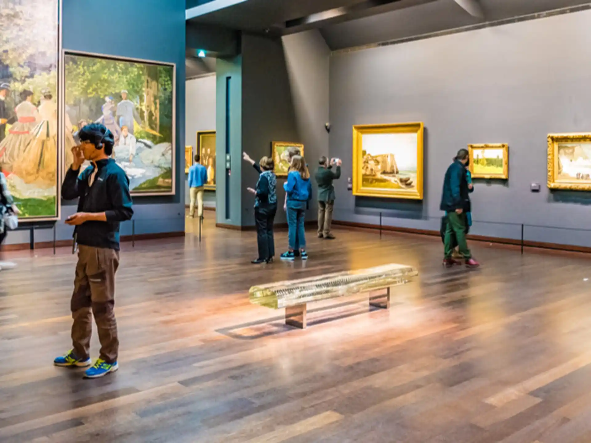 a group of people in a museum