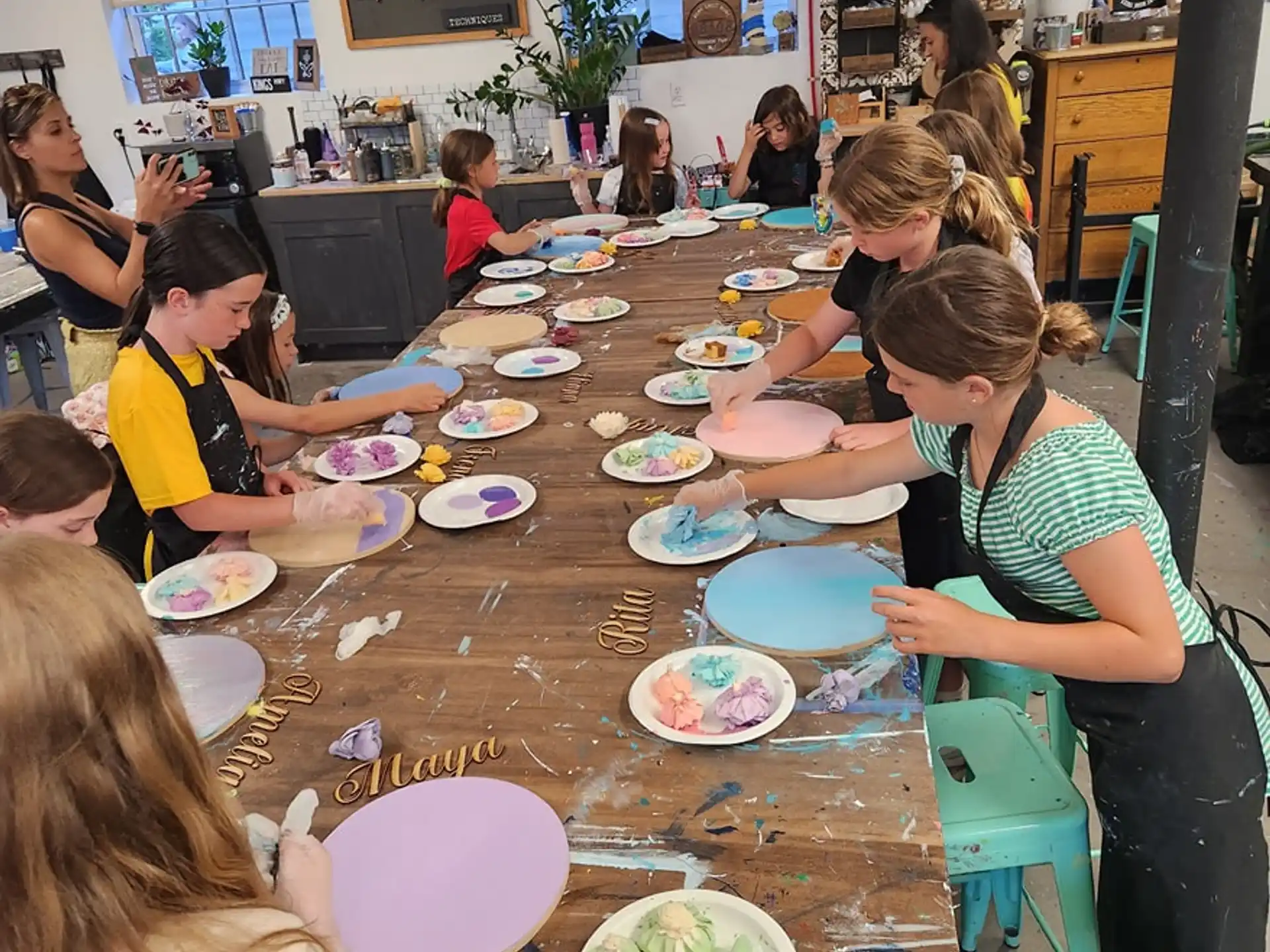 a group of people eating at a table