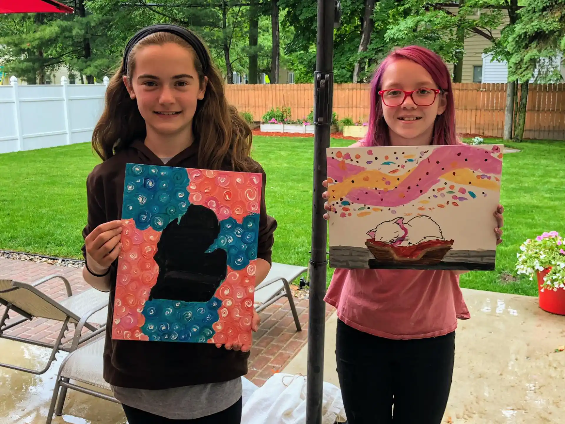 a couple of girls holding signs