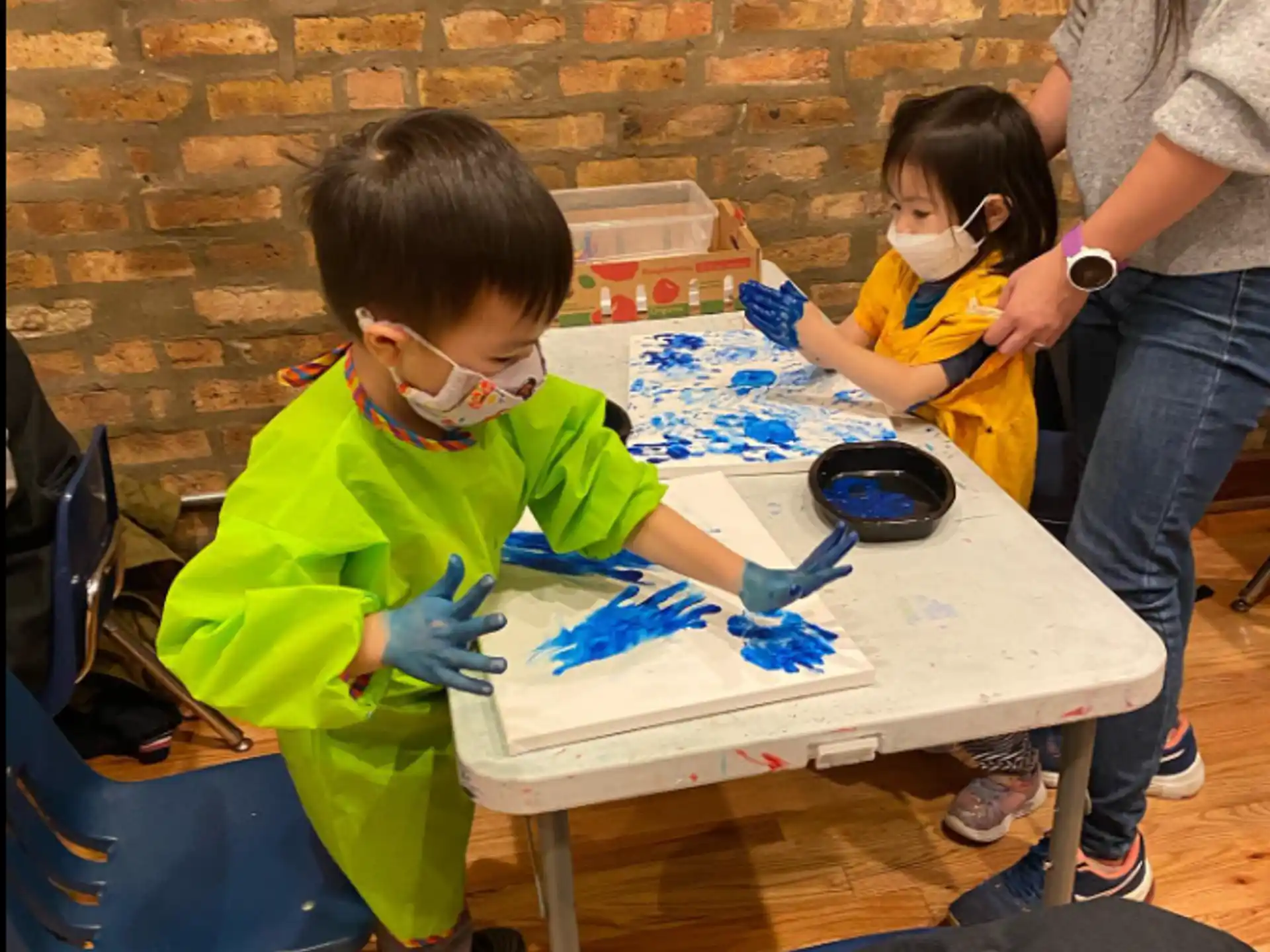 a few children wearing safety goggles