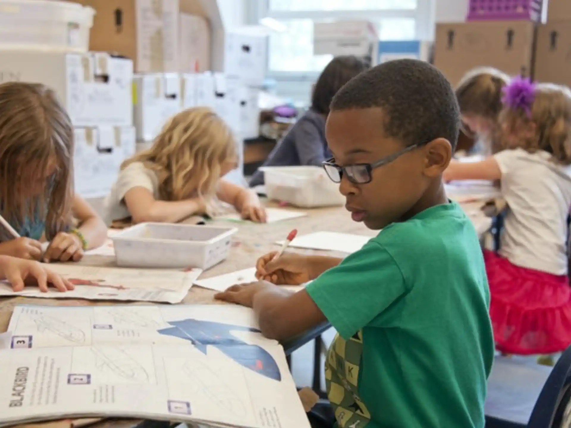 a group of children in a classroom