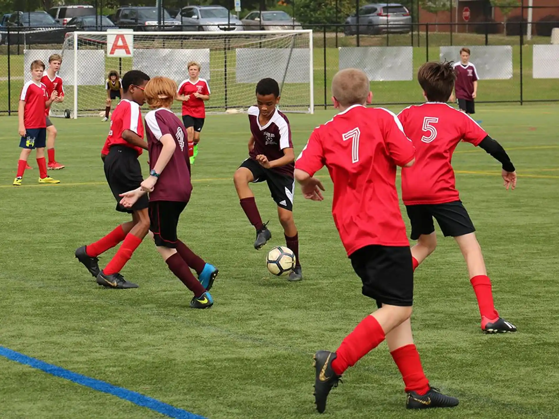 a group of girls playing football