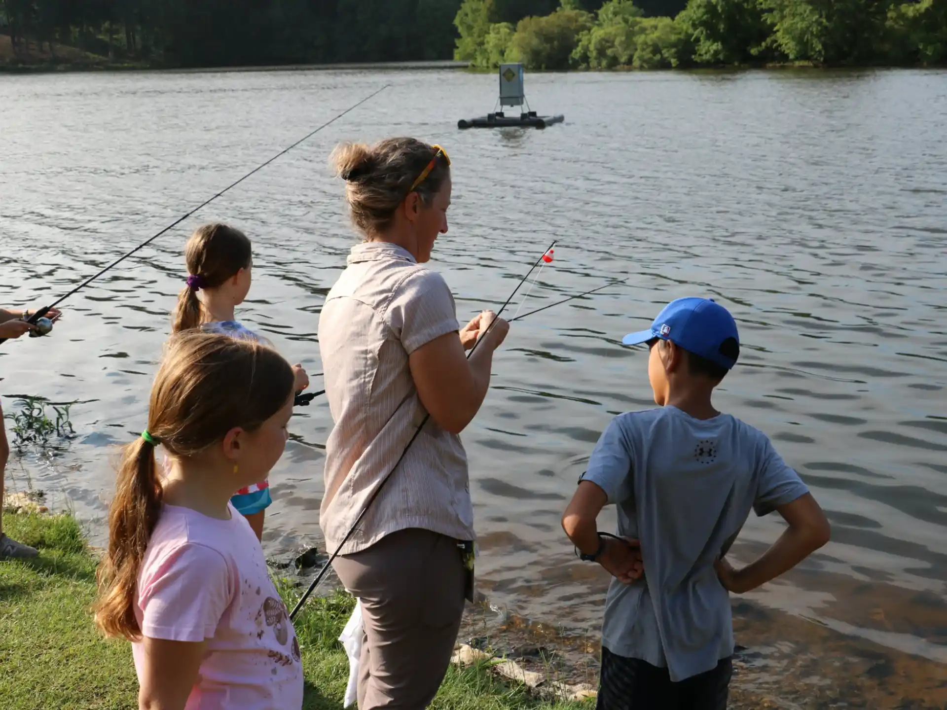 a group of people fishing