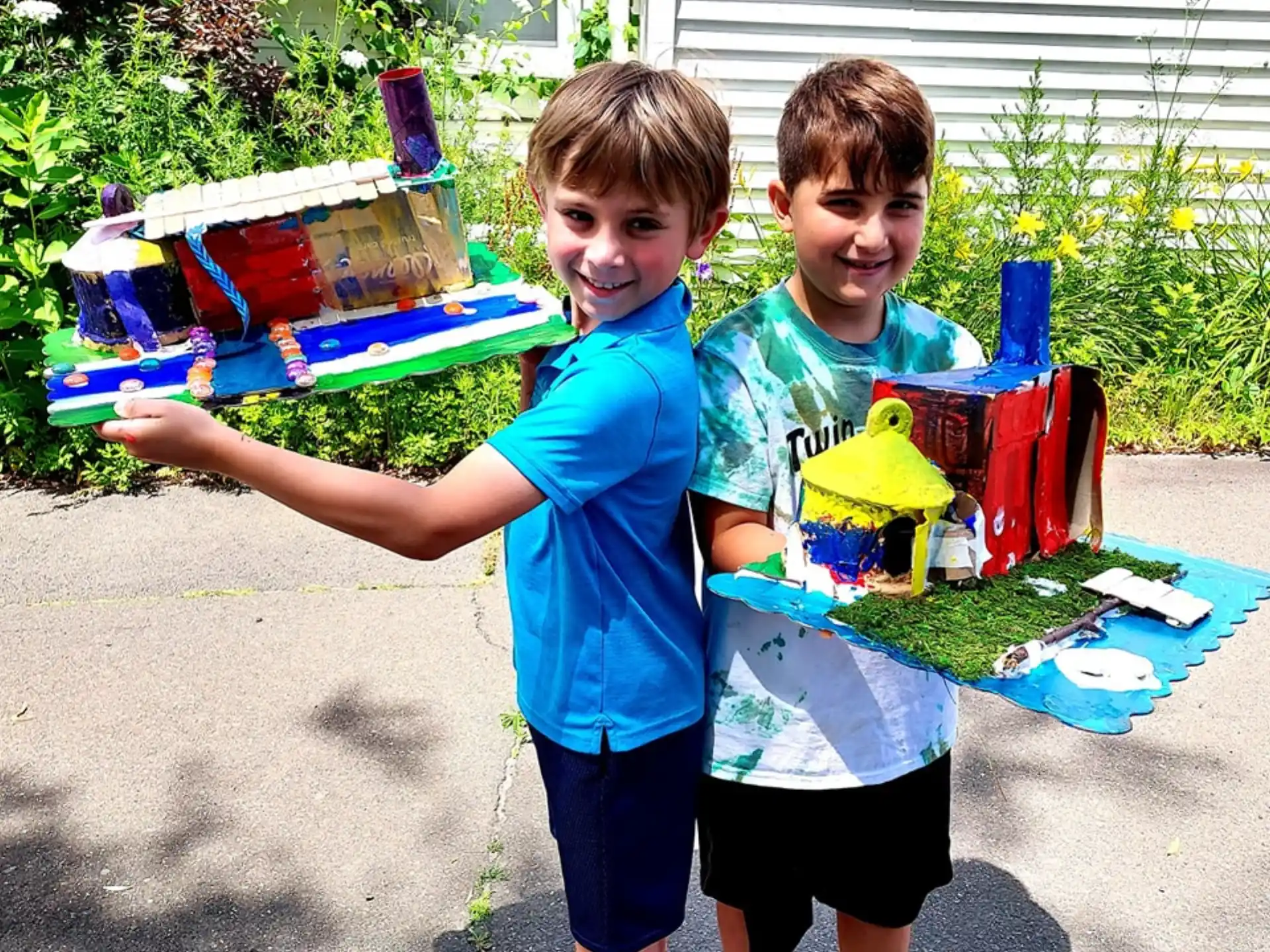 two boys holding a toy