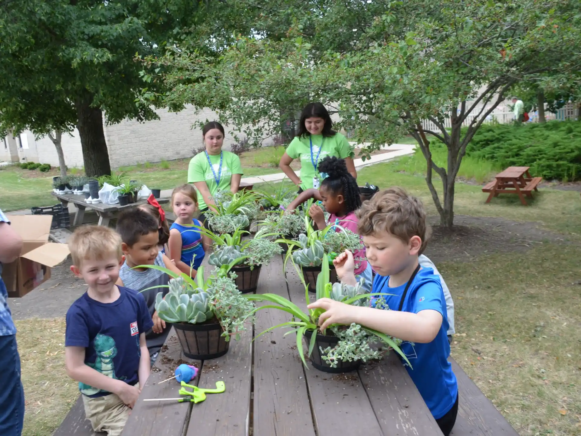 a group of children playing outside