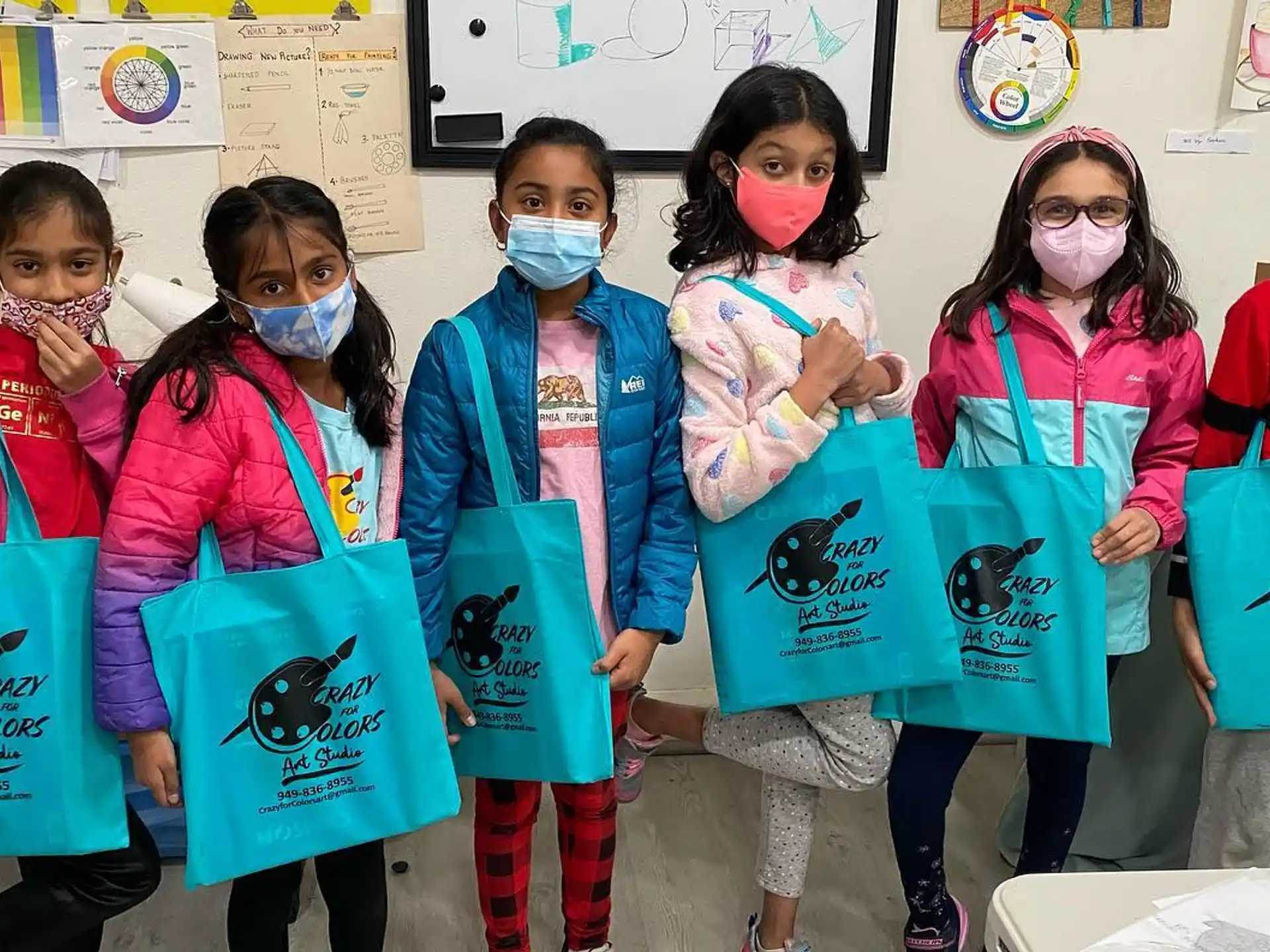 a group of children wearing face masks