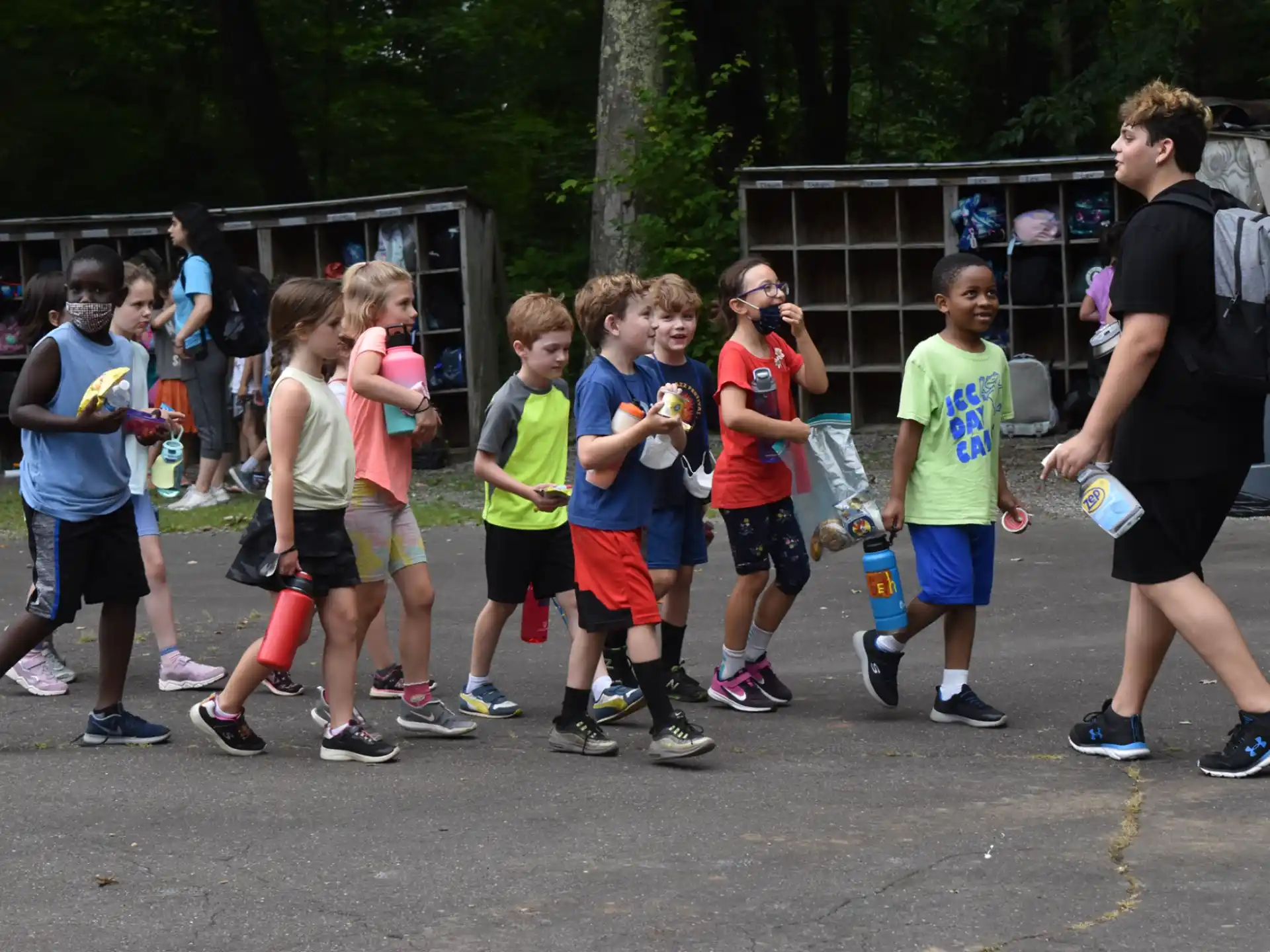 a group of kids walking