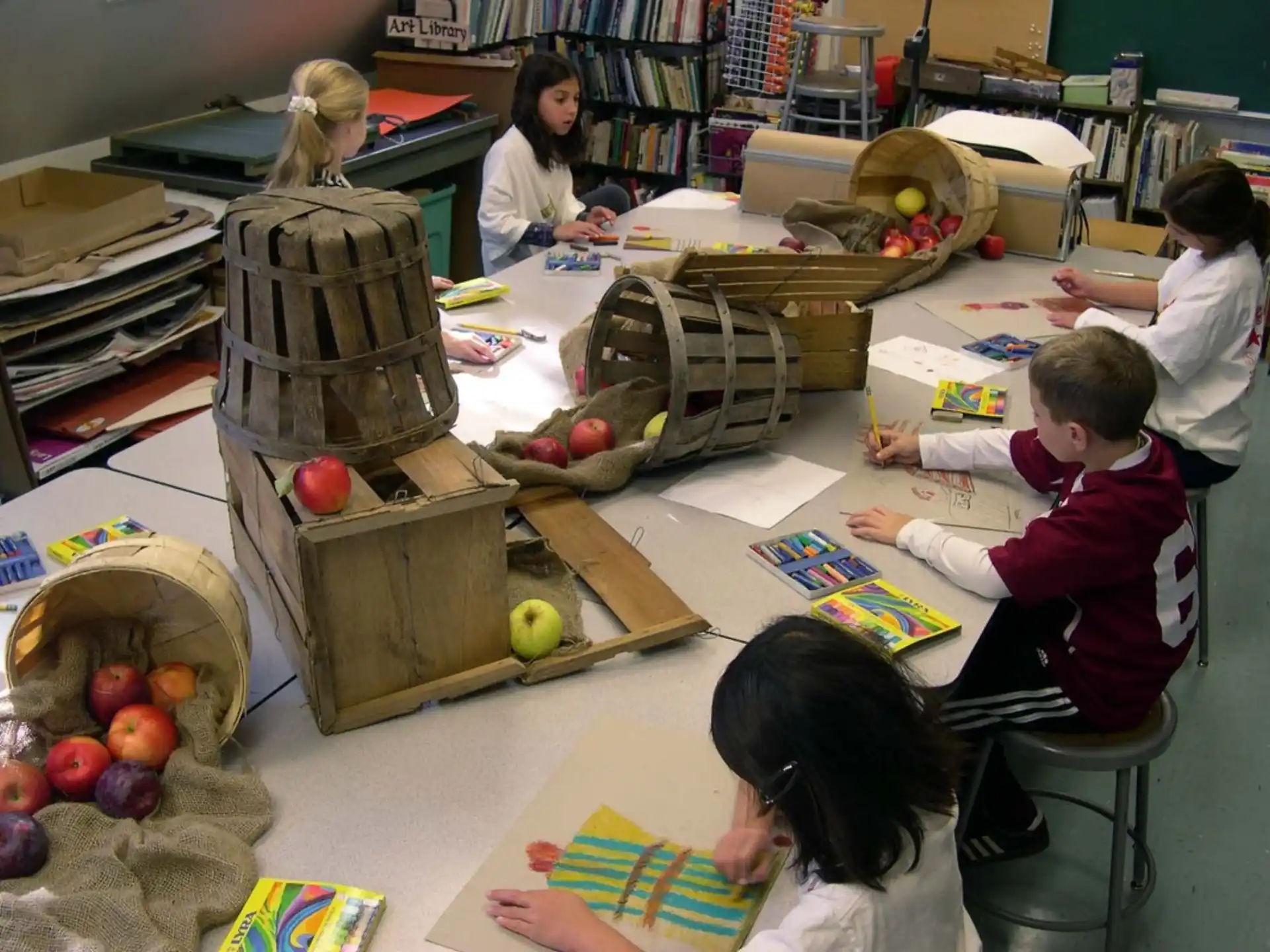 a group of children in a library