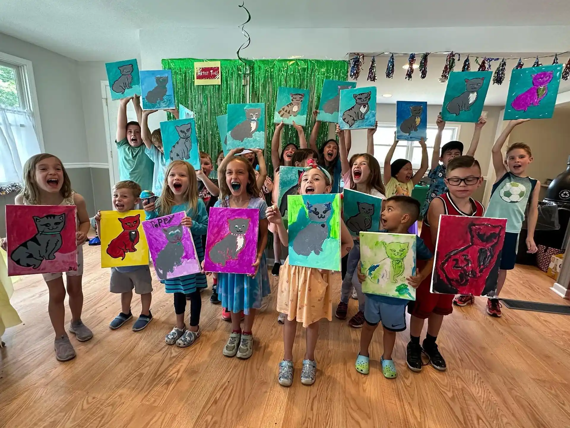 a group of children holding signs