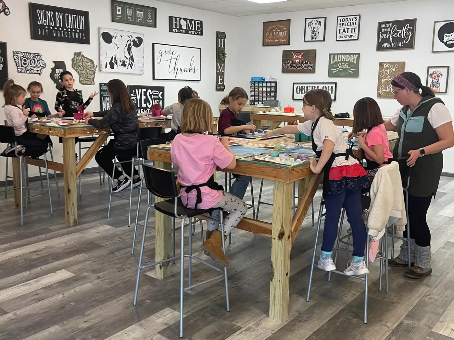 a group of people sitting at tables