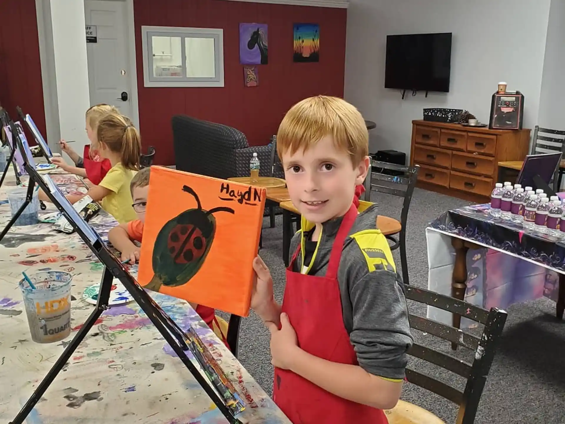 a boy holding a flag