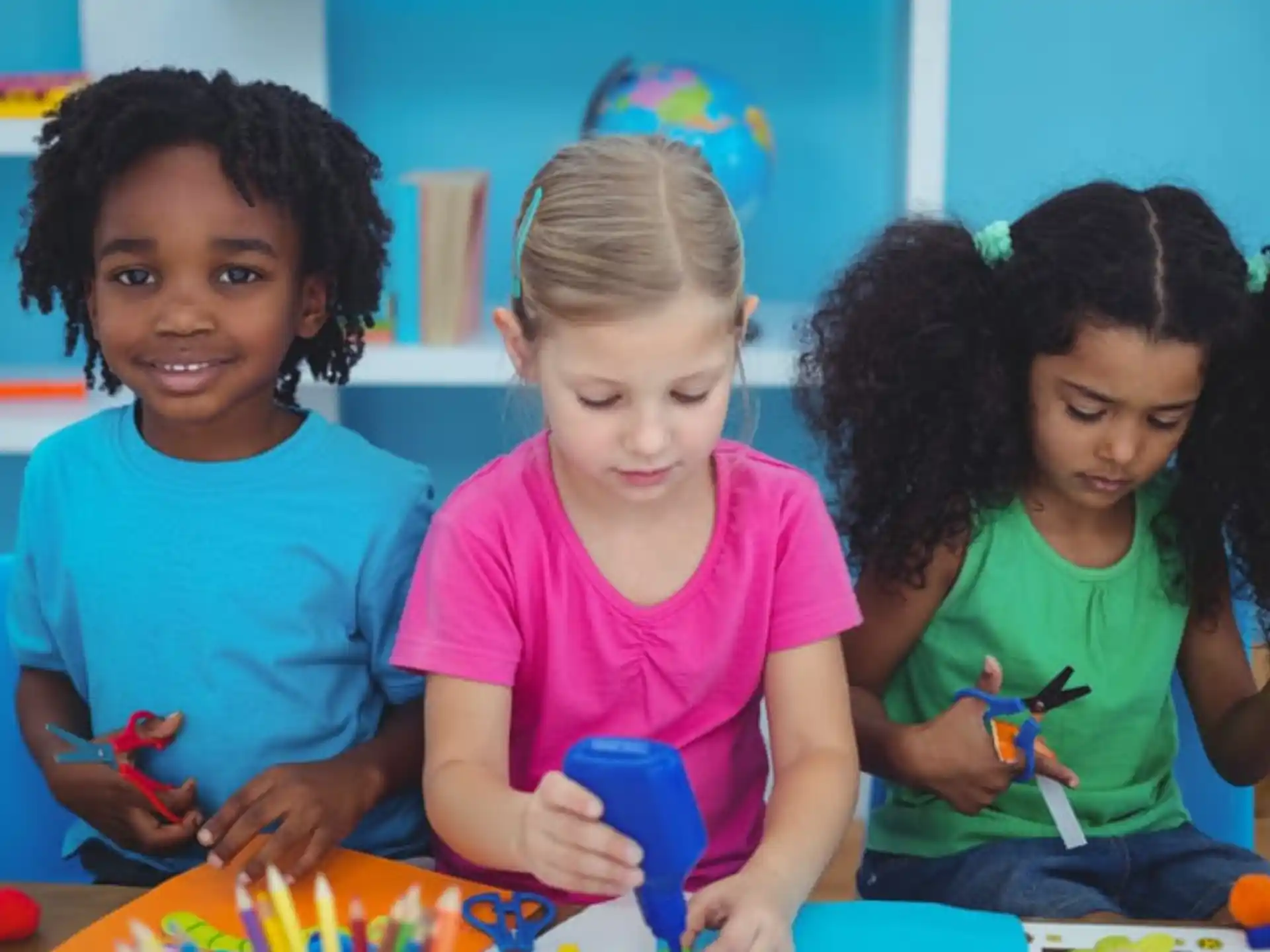 a group of children sitting at a table
