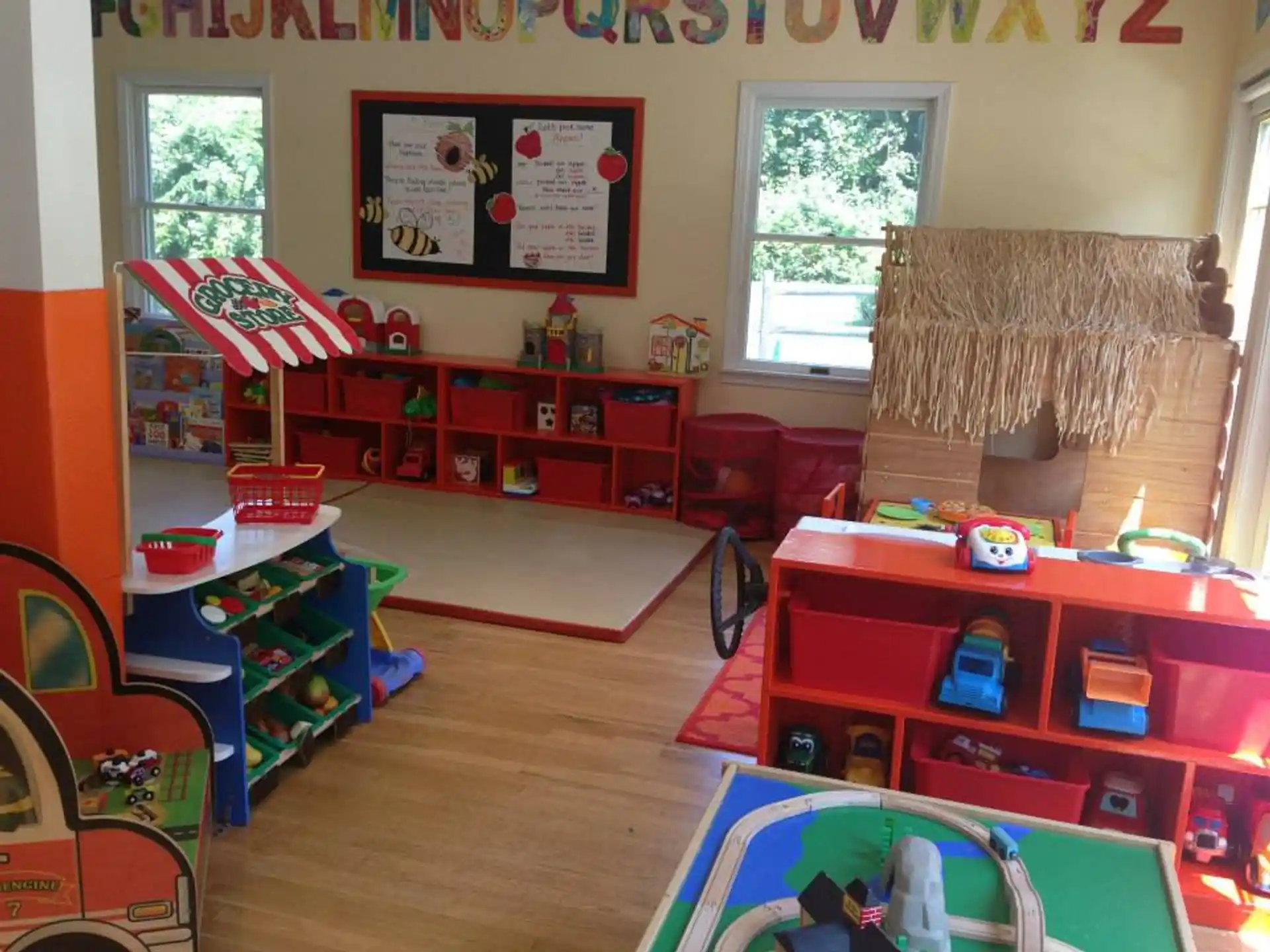 a room with toys and a table
