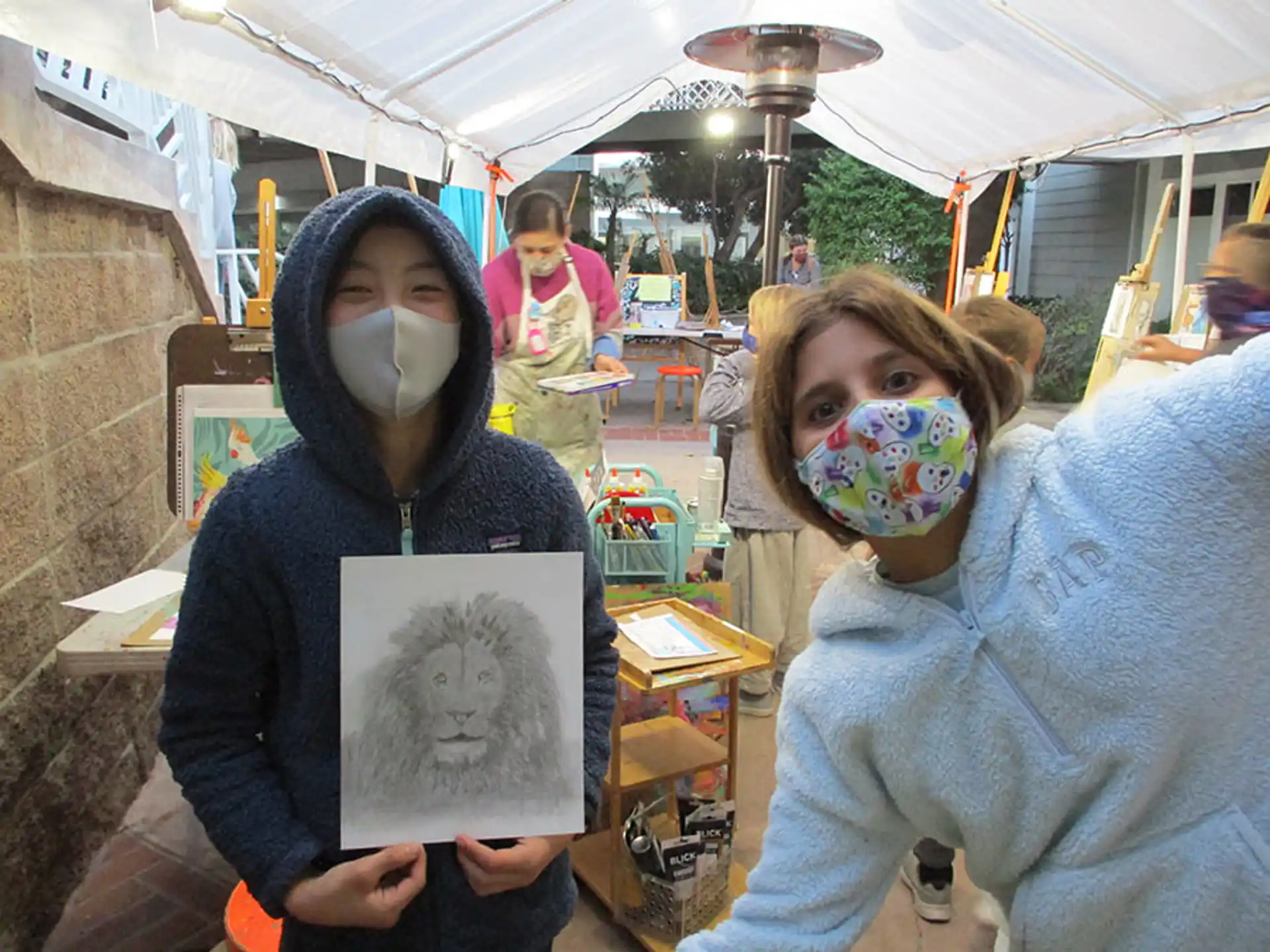 a couple of people wearing masks
