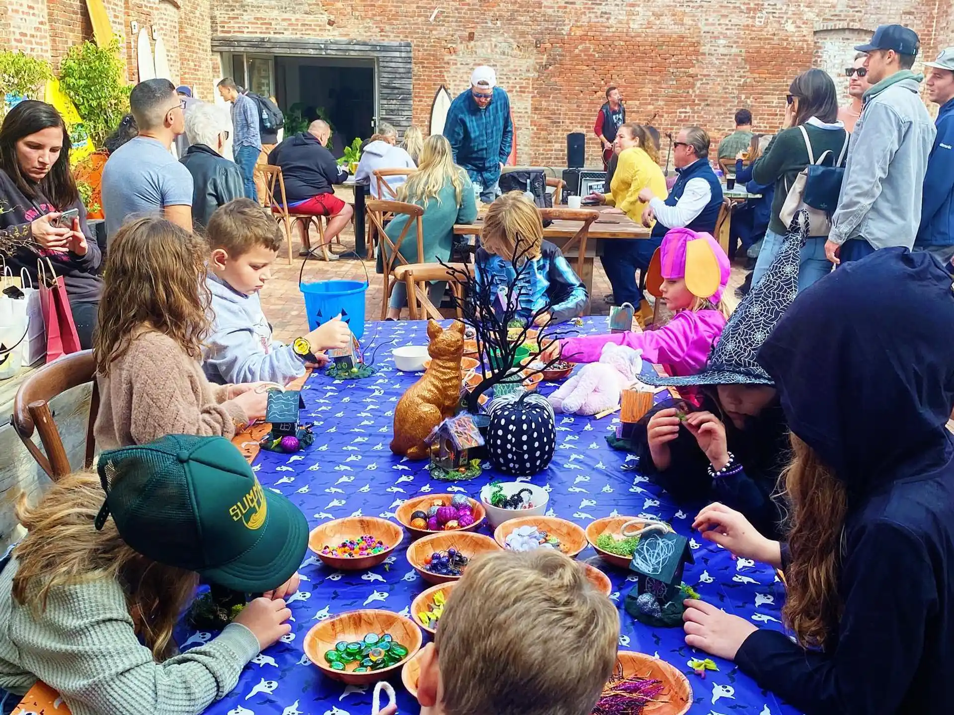 a group of people eating at a party
