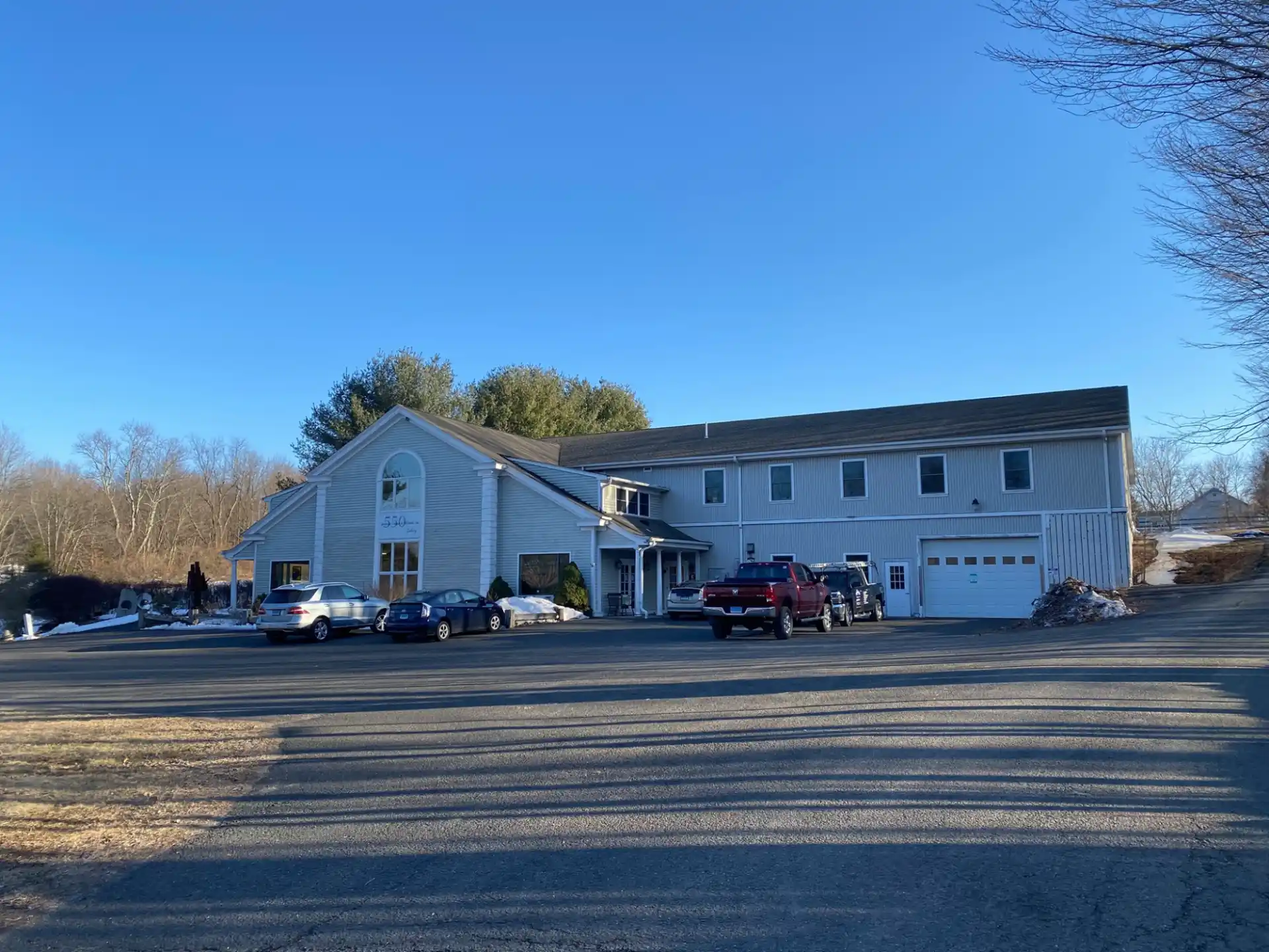 a building with a parking lot